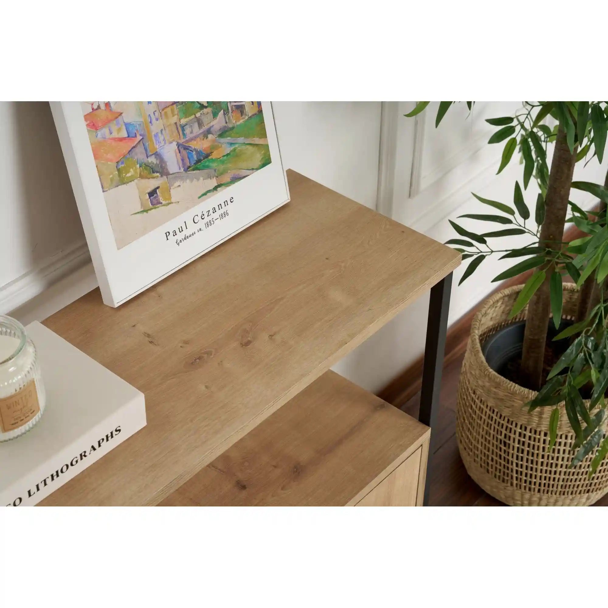 Comoda SOLACE, stejar/negru, PAL/metal, 120x30x77 cm