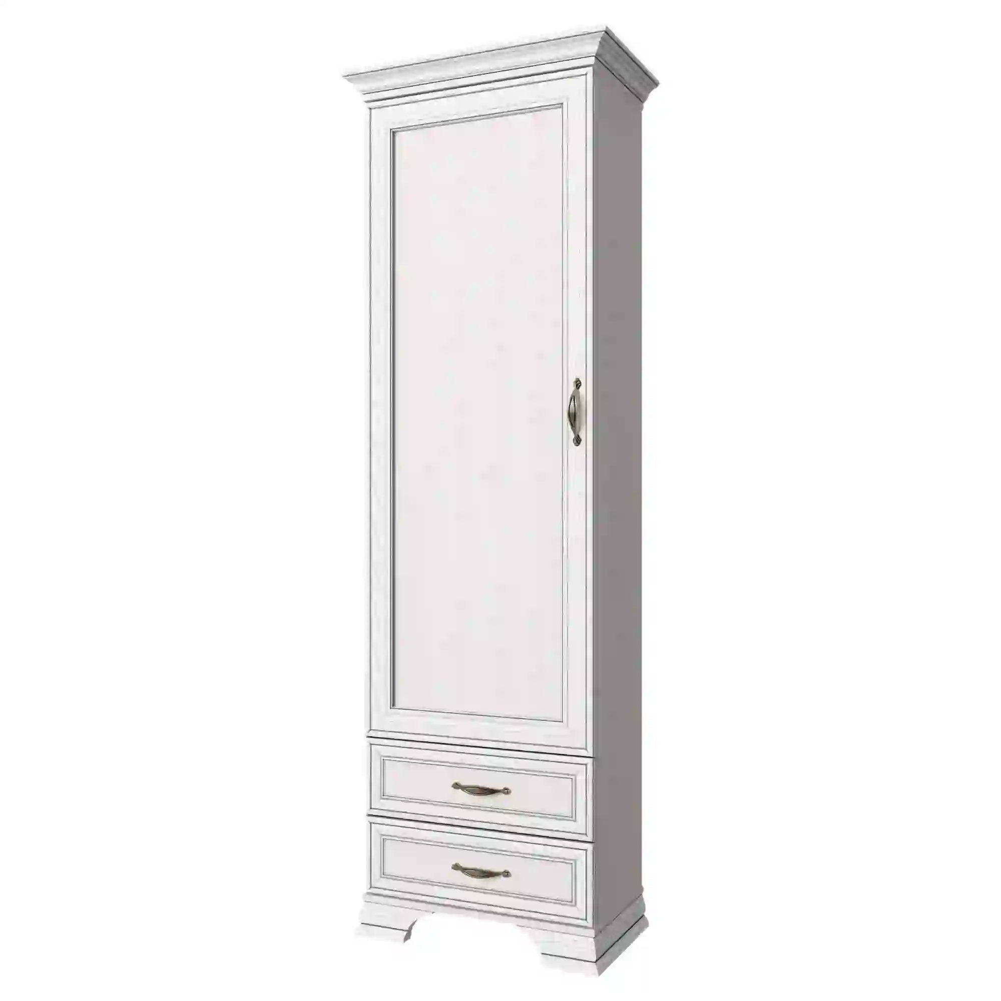 Dulap TIFFANY (Tiffy), alb vintage, PAL, cu o usa si 2 sertare, 69x40x212 cm