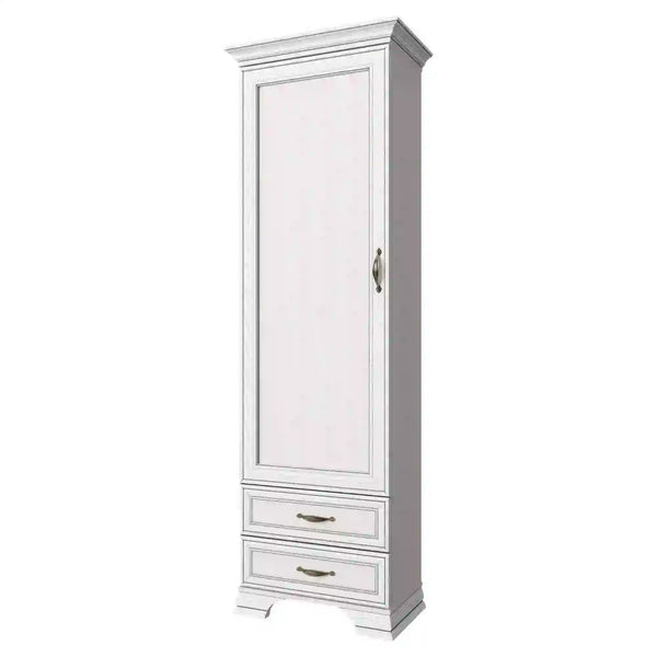 Dulap TIFFANY (Tiffy), alb vintage, PAL, cu o usa si 2 sertare, 69x40x212 cm