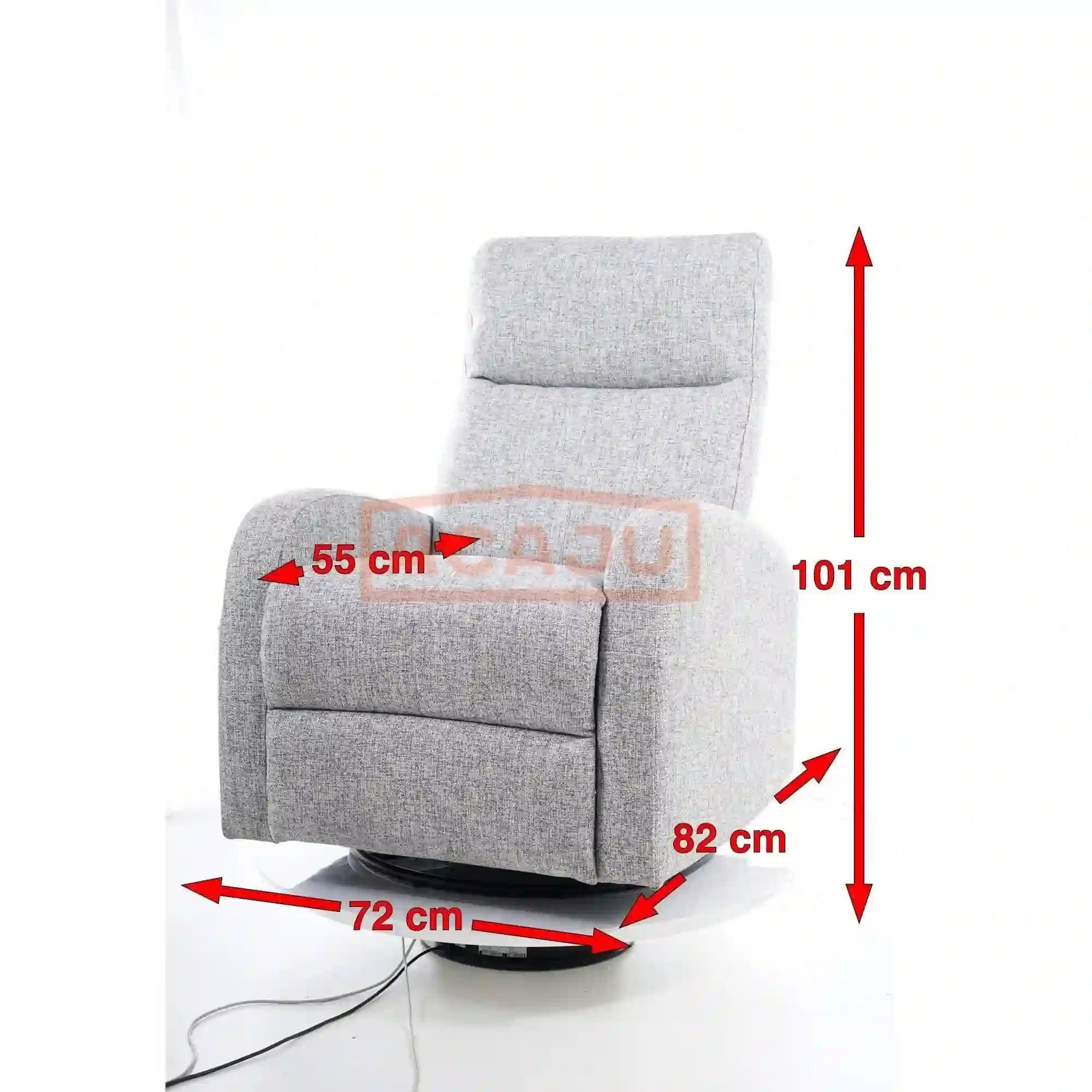 Fotoliu recliner OLIMP, gri/alb/negru, stofa/metal, 72x80/160x101 cm
