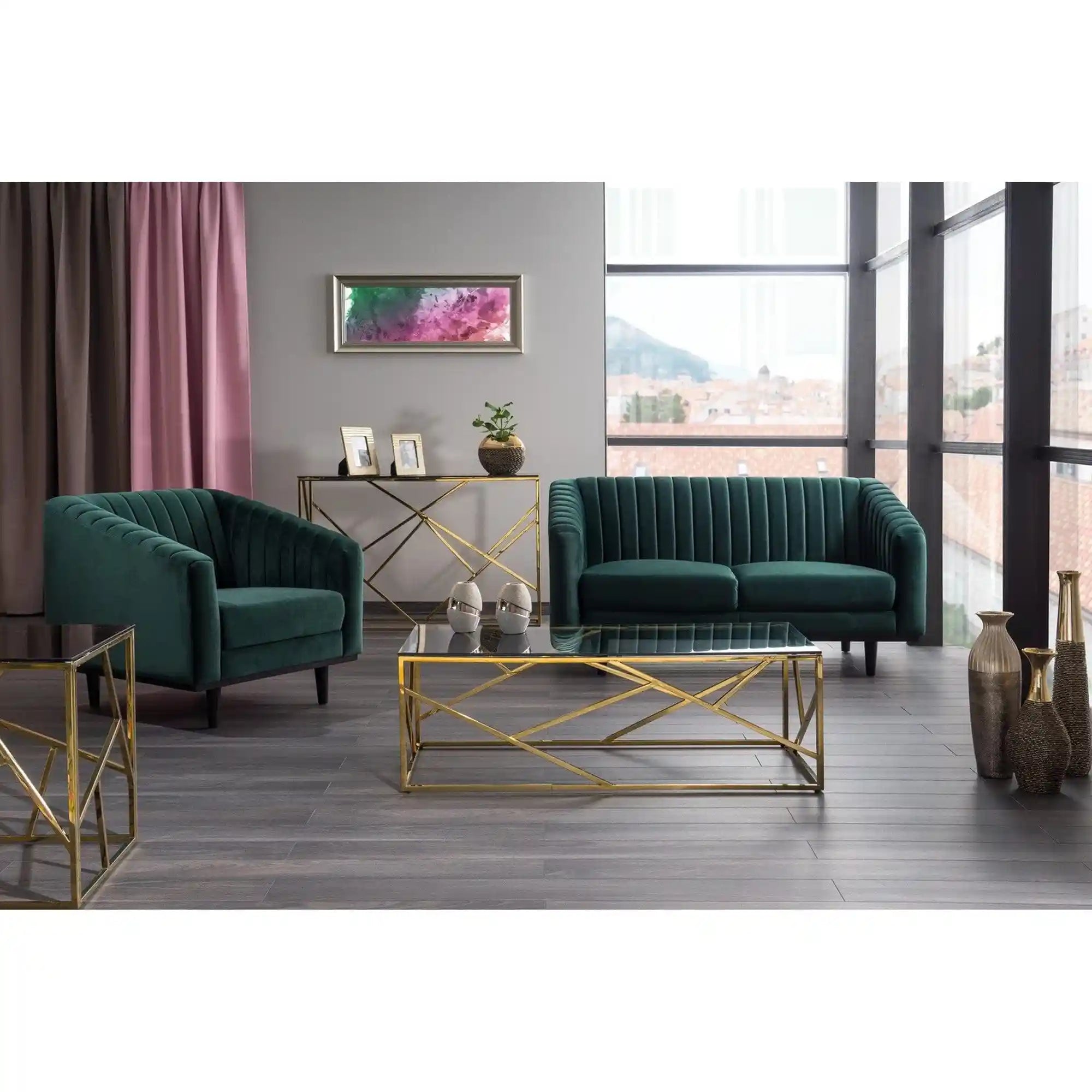 Canapea ASPREY, verde/wenge, stofa catifelata/lemn, 150x85x78 cm