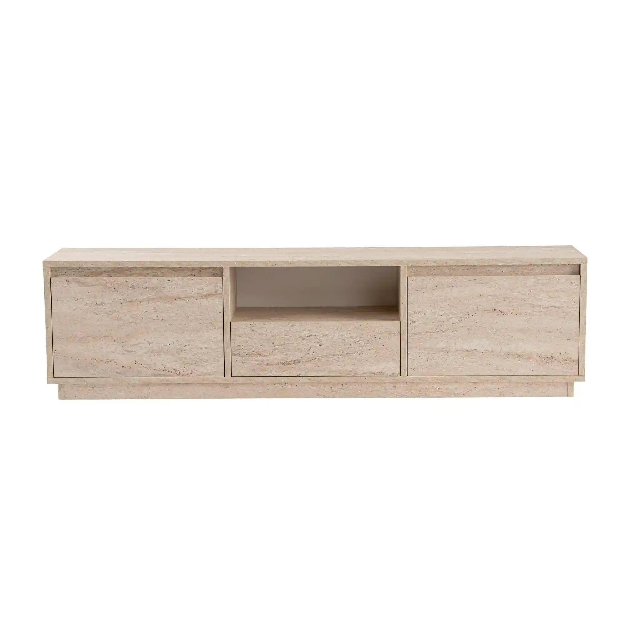 Comoda TV VANGUARD, bej cu efect de piatra travertin, PAL, 160x30x42 cm