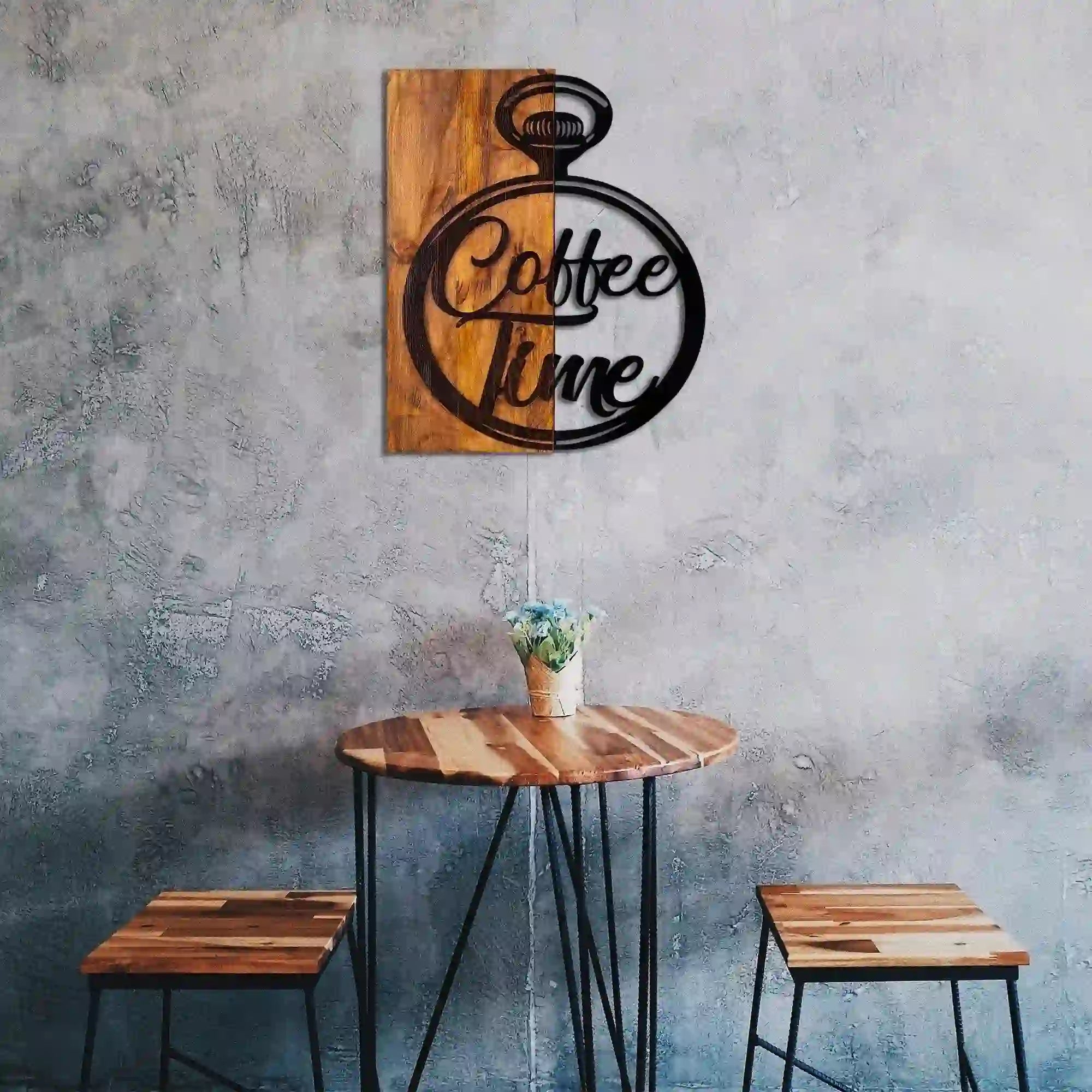Decoratiune perete CANTEEN, nuc/negru, lemn/metal, 47x58 cm