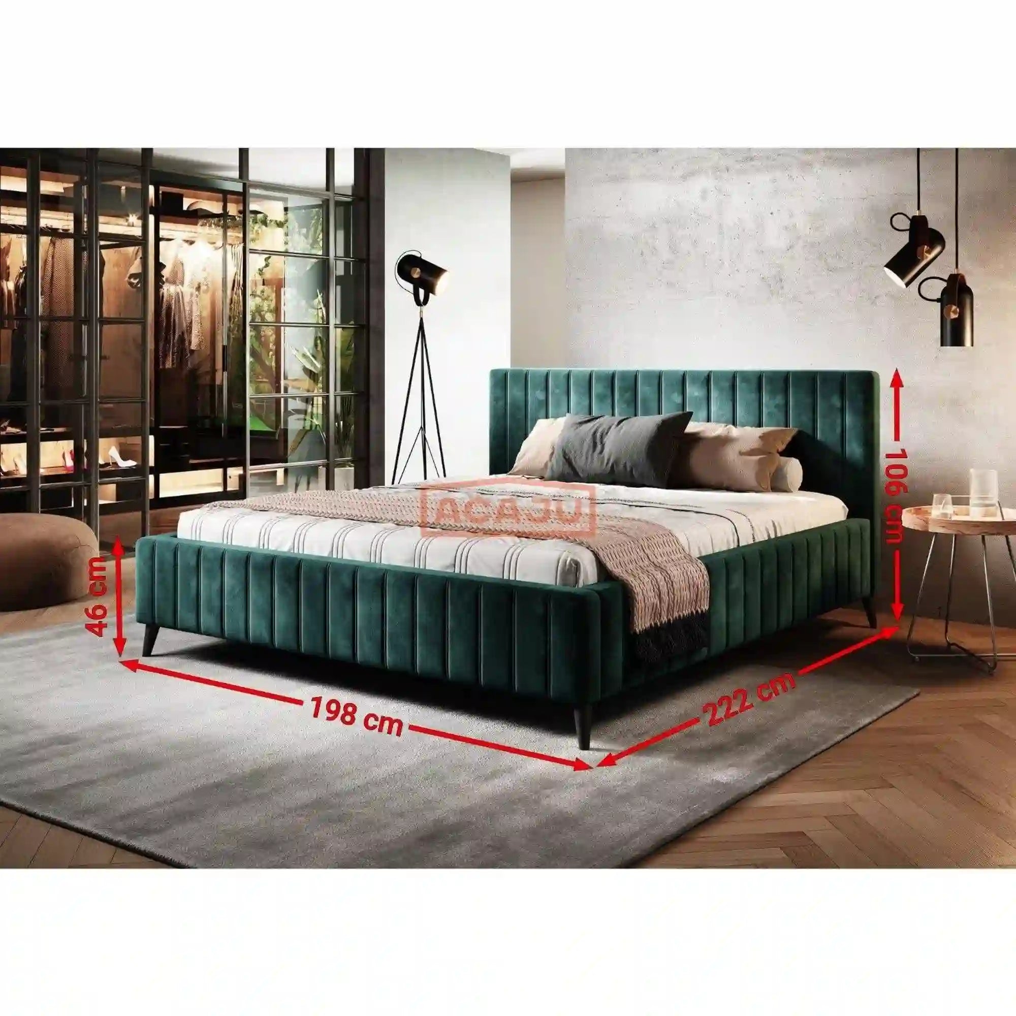 Pat MAGGIE SR 180x200, stofa catifelata verde - Riviera 38, Gama Premium, cu suport saltea si sistem de reglare