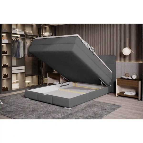 Pat boxspring RITA 140x200, personalizabil materiale gama Oferta Avantaj, cu saltele, topper si lada depozitare