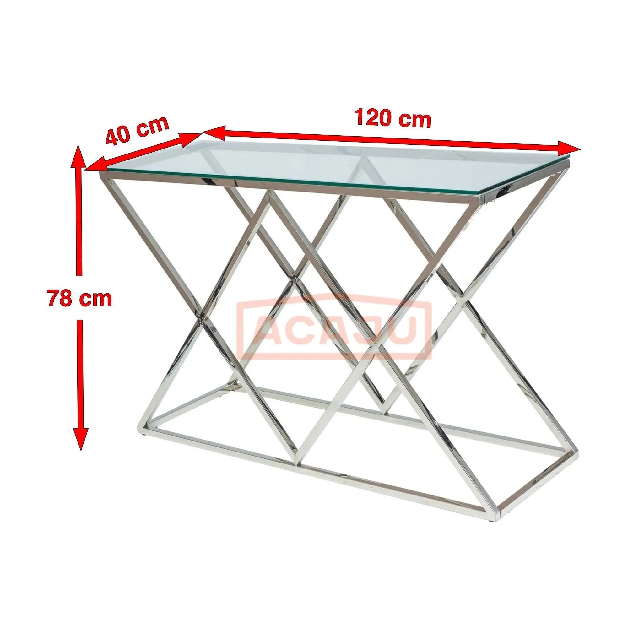 Consola ZEGNA C, crom, sticla securizata/metal, 120x40x78 cm