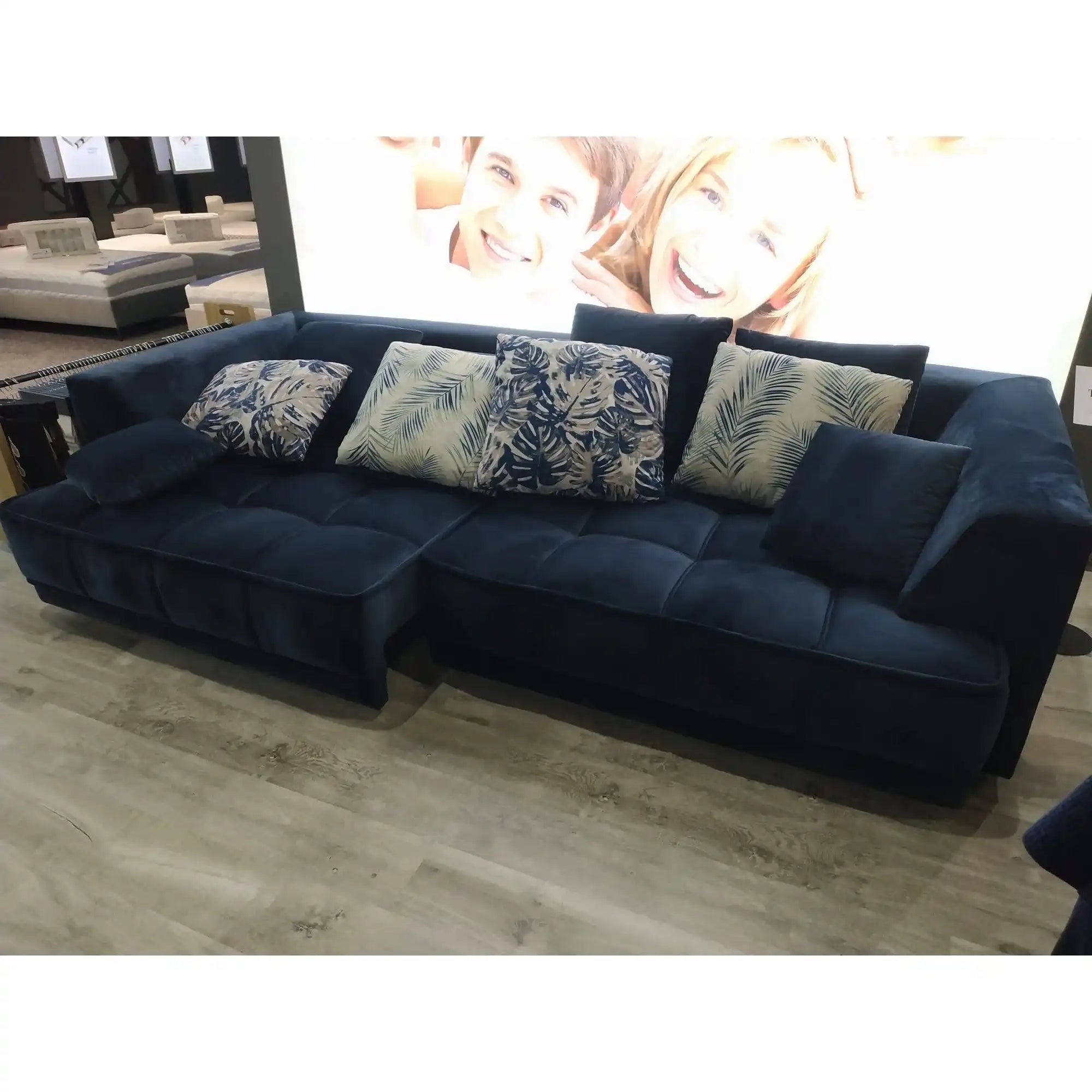 Canapea TIGA, stofa catifelata maro inchis - Whisper 6, Gama Premium, cu reglaj electric, 302x136x88/72 cm