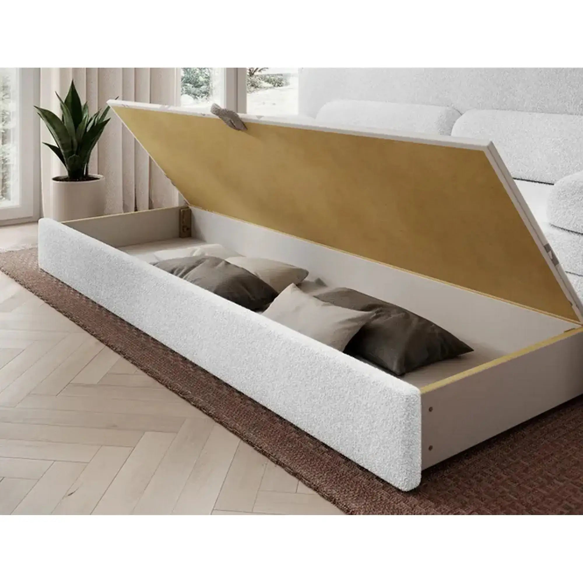Canapea extensibila ELIOSS, stofa clasica alb - Royal 01, cu spatiu depozitare, 236x89x87 cm