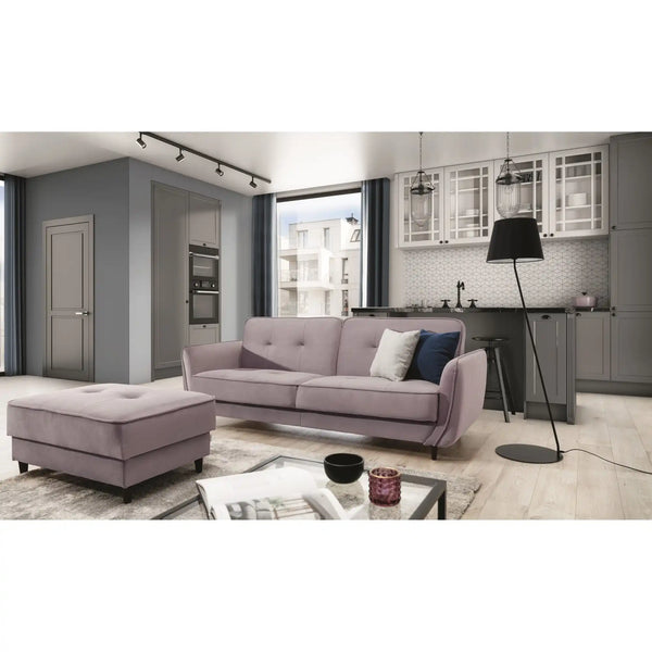 Canapea extensibila BELLIS, stofa catifelata roz - Loco 24, cu spatiu depozitare, 220x90x83 cm