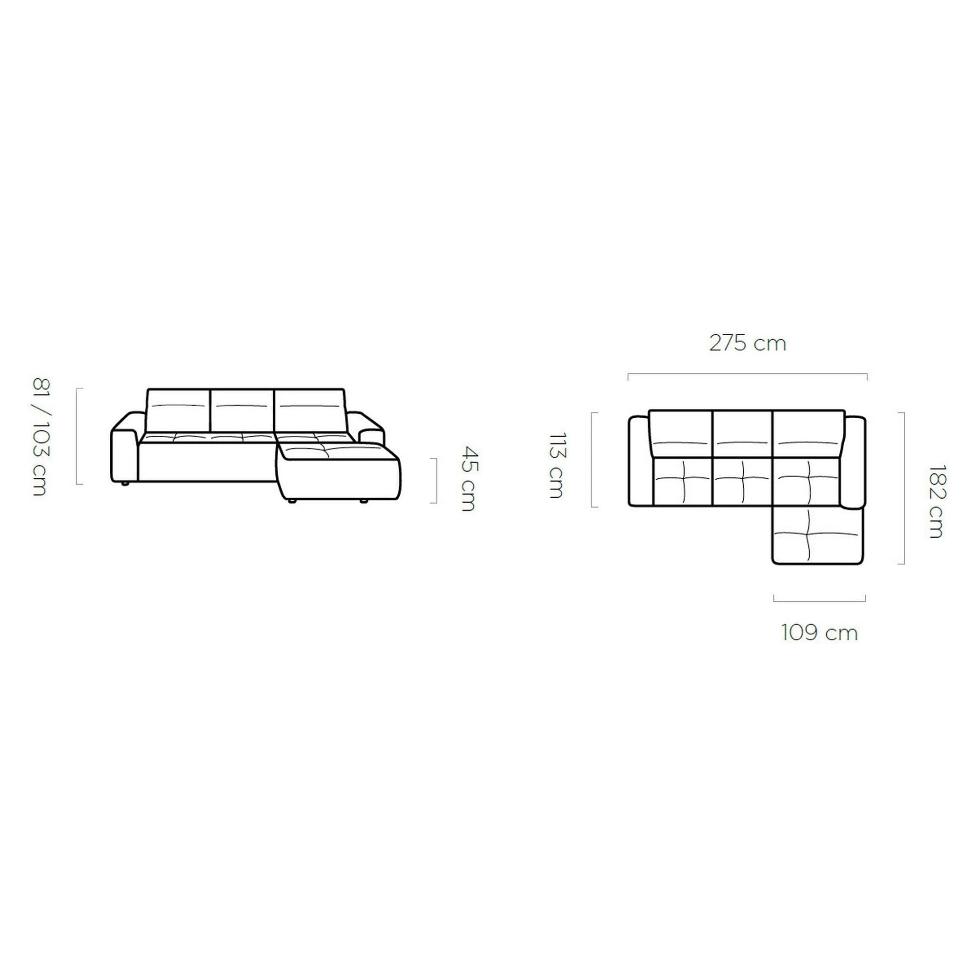 Coltar COLOMBO MINI, personalizabil materiale gama Premium, cu reglaj electric, tetiere reglabile si lada depozitare, 275x182x103 cm