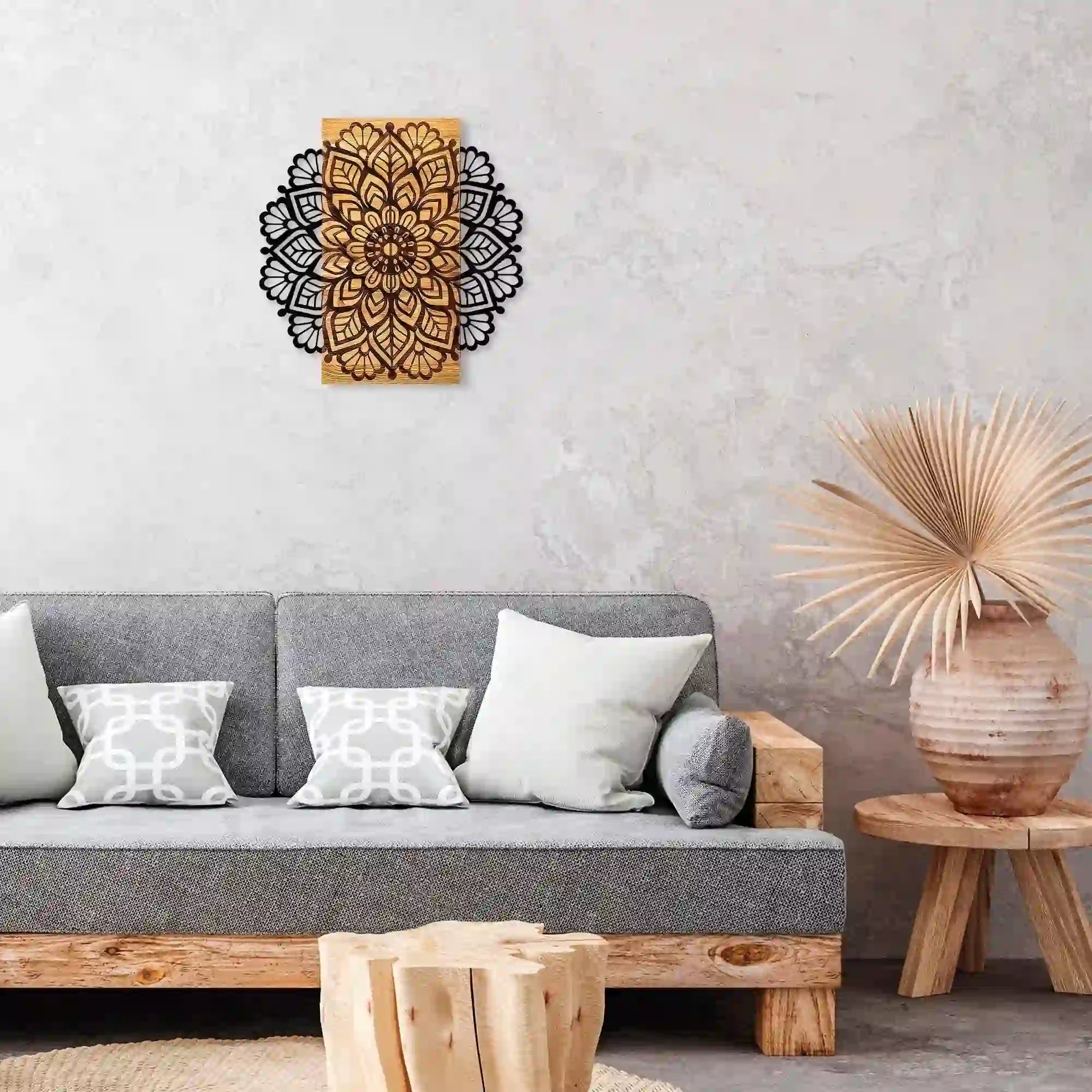 Decoratiune gradina MSIALA 2, stejar/negru, lemn/metal, 58x58 cm
