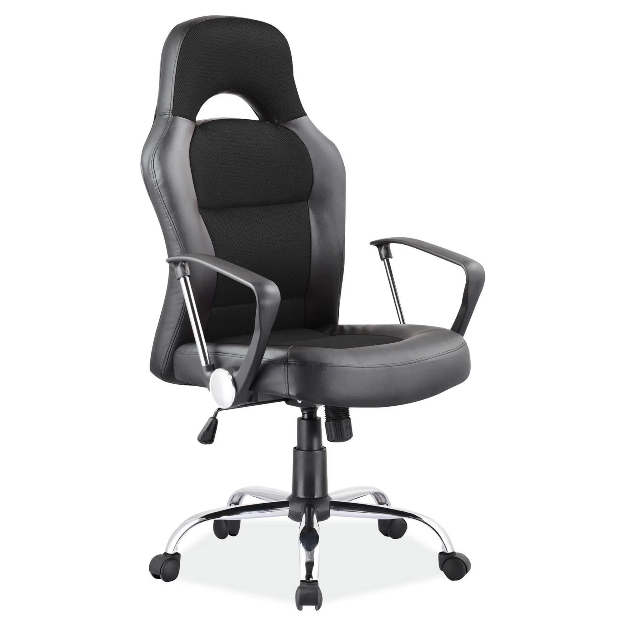 Scaun gaming Q033, negru/gri, piele ecologica, 62x50x116/126 cm
