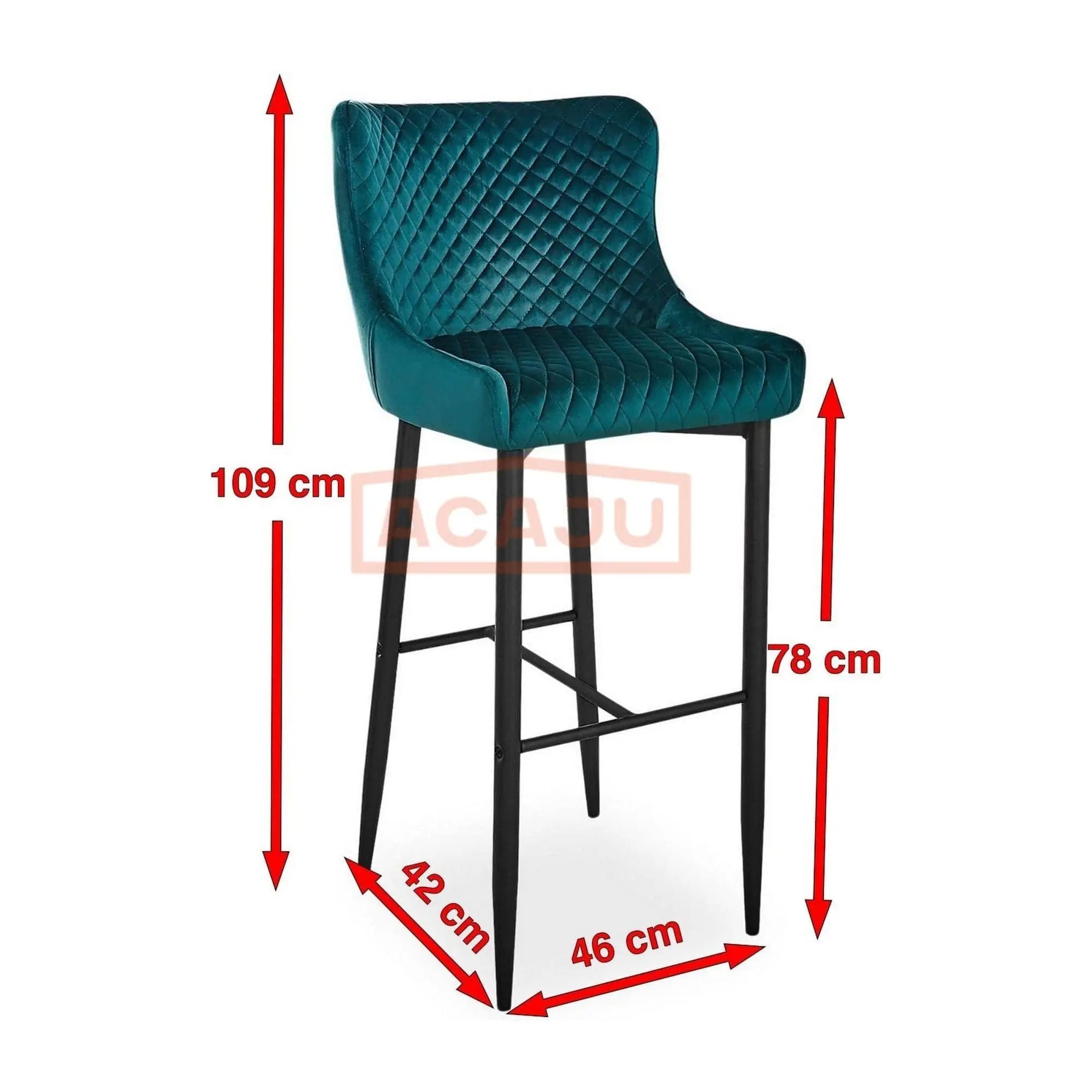 Scaun bar COLIN B H-1, verde/negru, stofa catifelata/metal, 46x42x109 cm