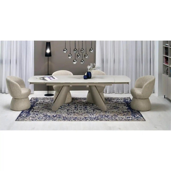 Masa extensibila SALIX, travertin/casmir, piatra sinterizata/otel, 180/260x90x76 cm