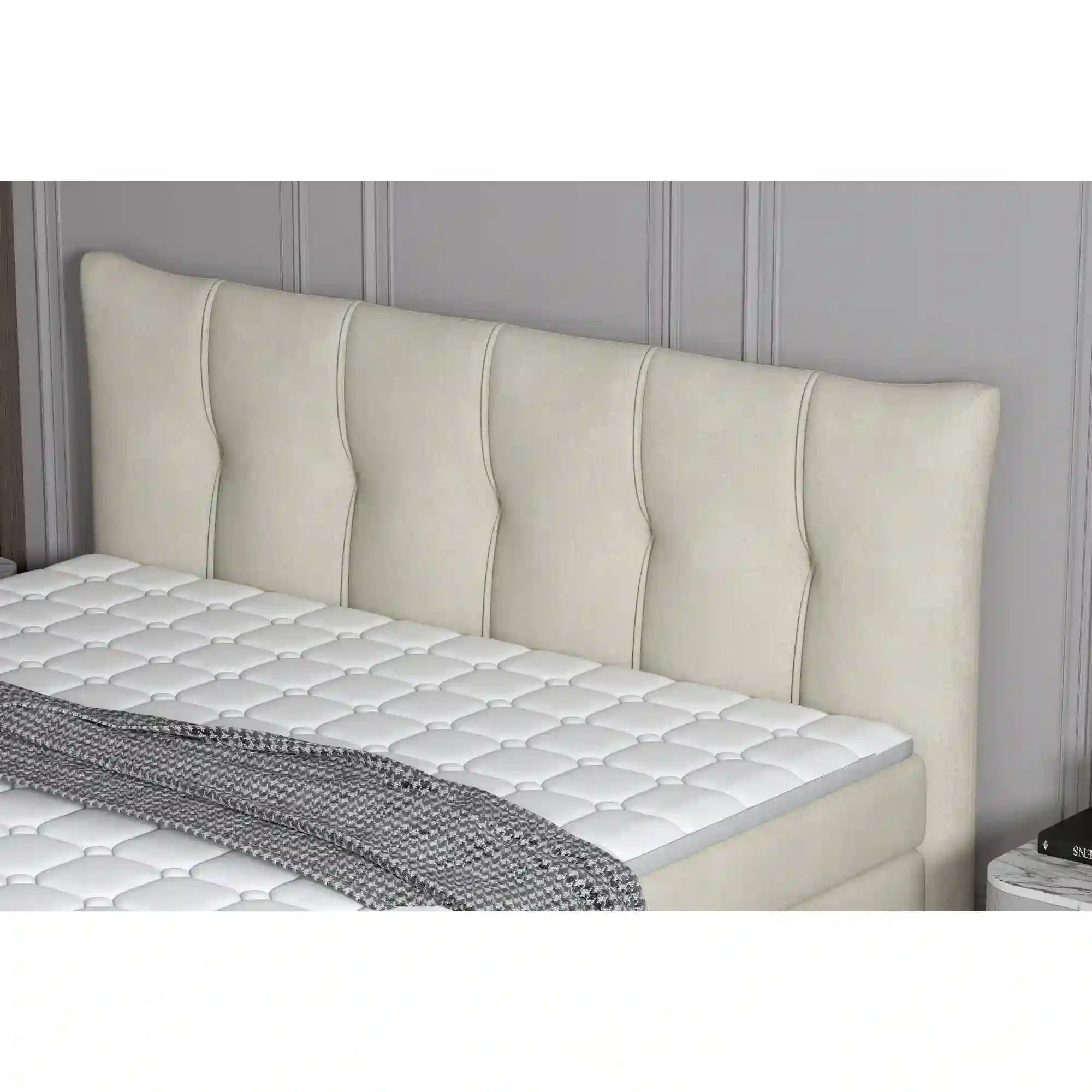 Pat boxspring SOFIA 180x200, personalizabil materiale Gama Premium, cu saltele, topper si lada pentru depozitare