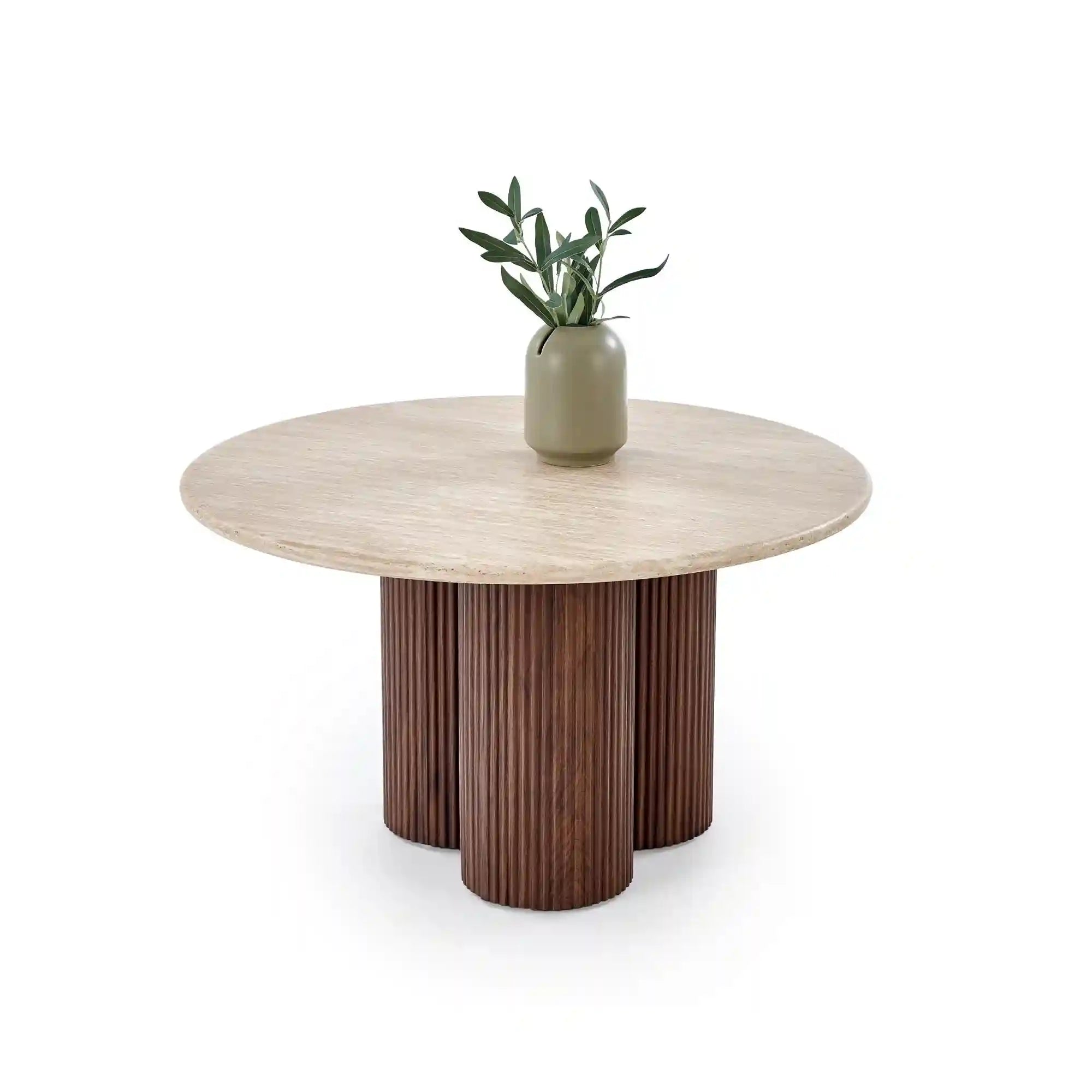 Masuta DOROTEA, piatra travertin/nuc, 80x46 cm