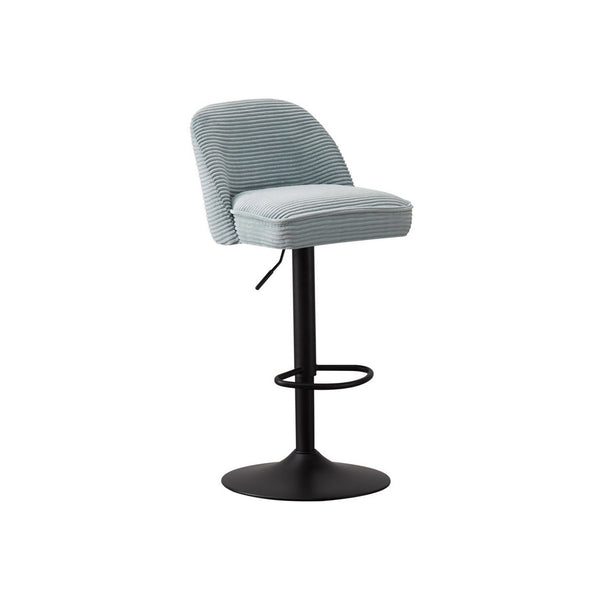 Scaun bar JAMES, albastru deschis/negru, stofa/metal, 46x50x90/112 cm