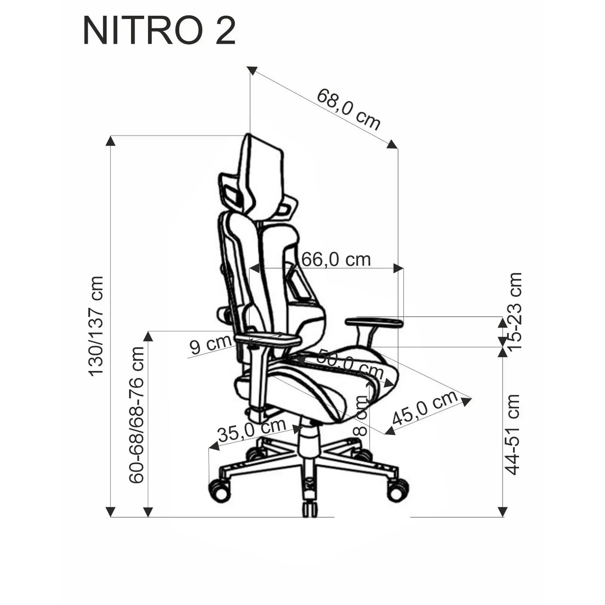 Scaun gaming NITRO 2, rosu/negru, material textil, 66x68x130/137 cm