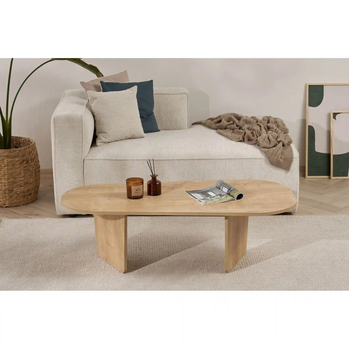 Masuta cafea OVALIS, stejar, PAL, 130x65x40 cm