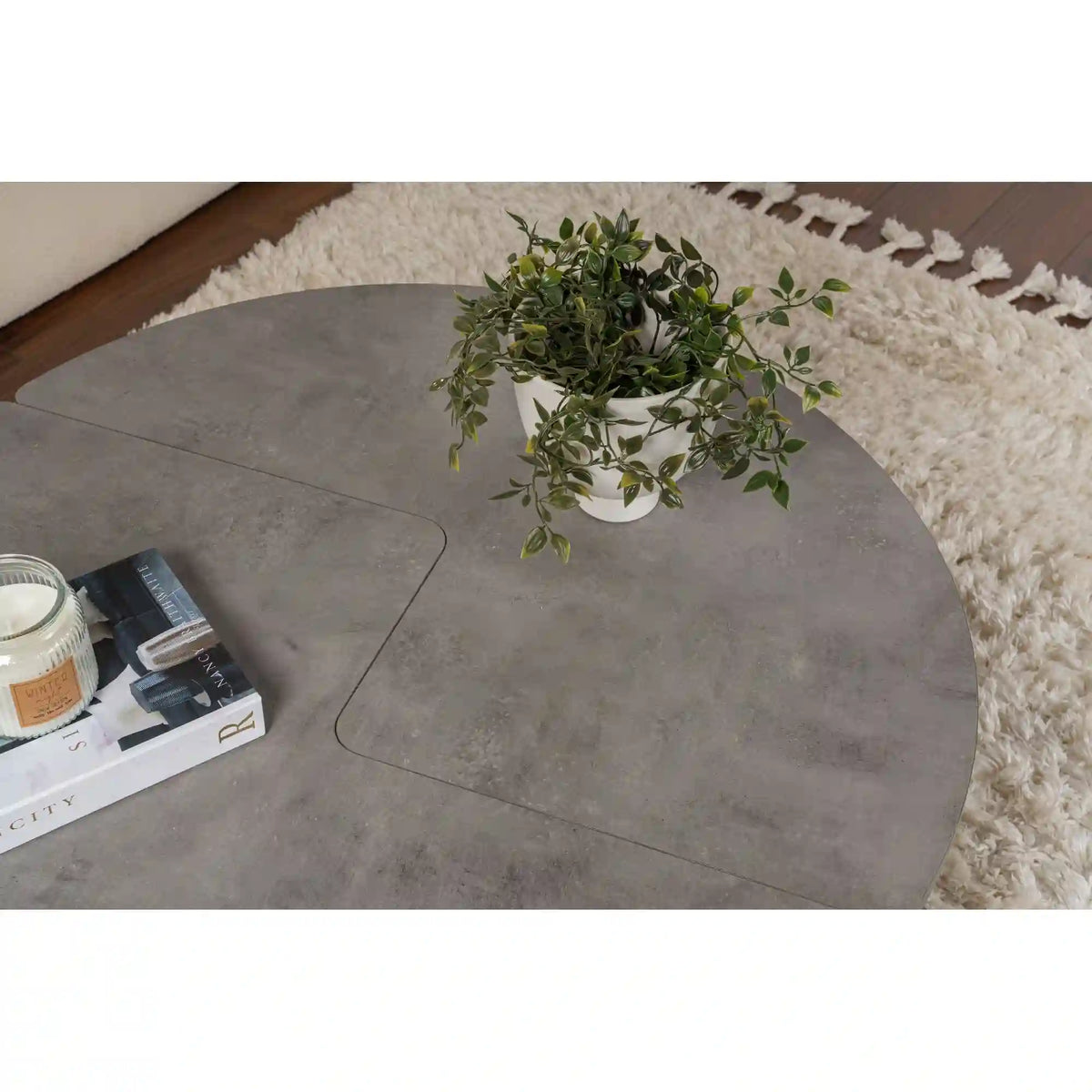 Masuta cafea MOIRA, gri beton, PAL, 90x90x41 cm