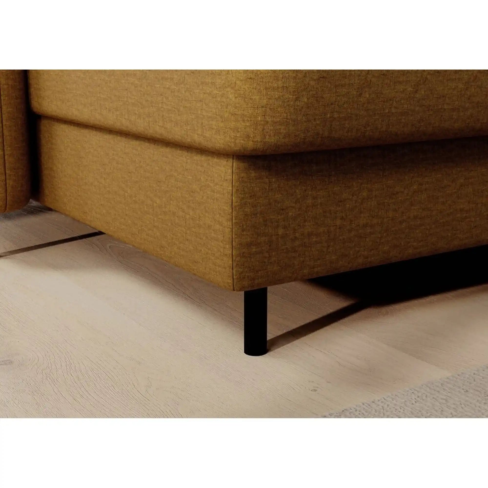 Coltar extensibil BERRTO, sezlong dreapta, stofa catifelata galben - Manhattan 45, cu tetiere reglabile si lada depozitare, 306x165x100 cm