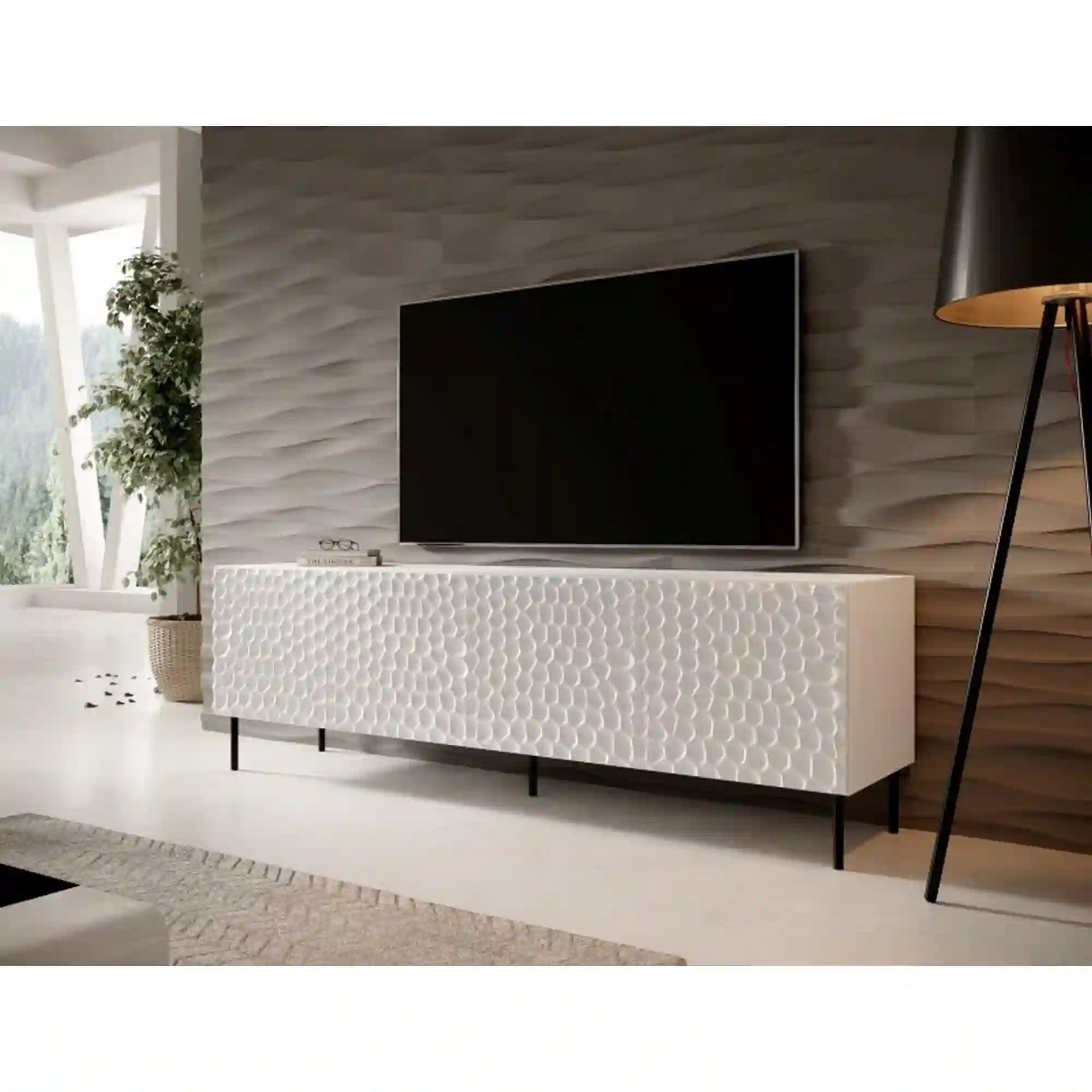 Comoda TV HOLE, alb/negru, PAL laminat, 190x41x75 cm