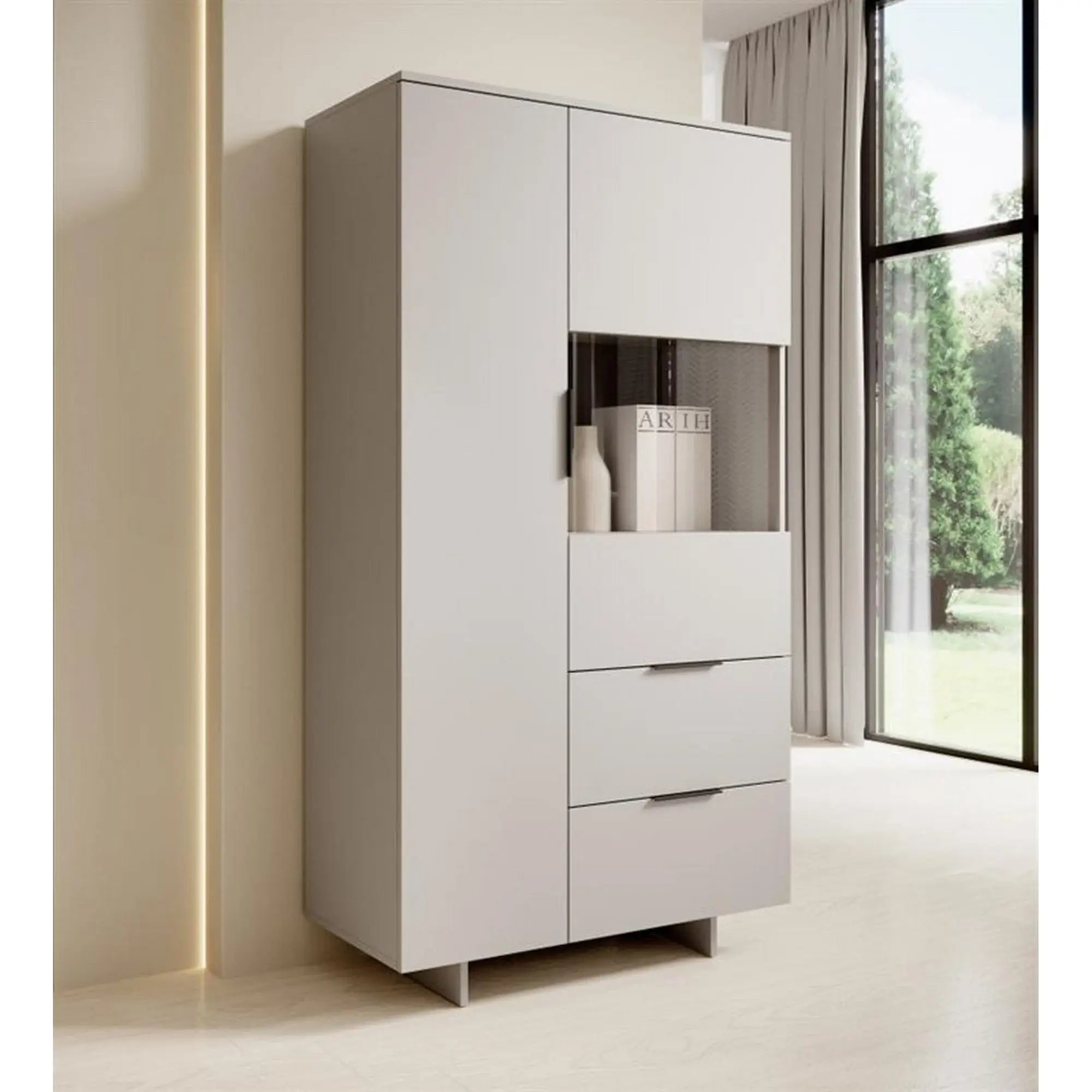 Vitrina ALMA, casmir, PAL/sticla, 90x42x170 cm
