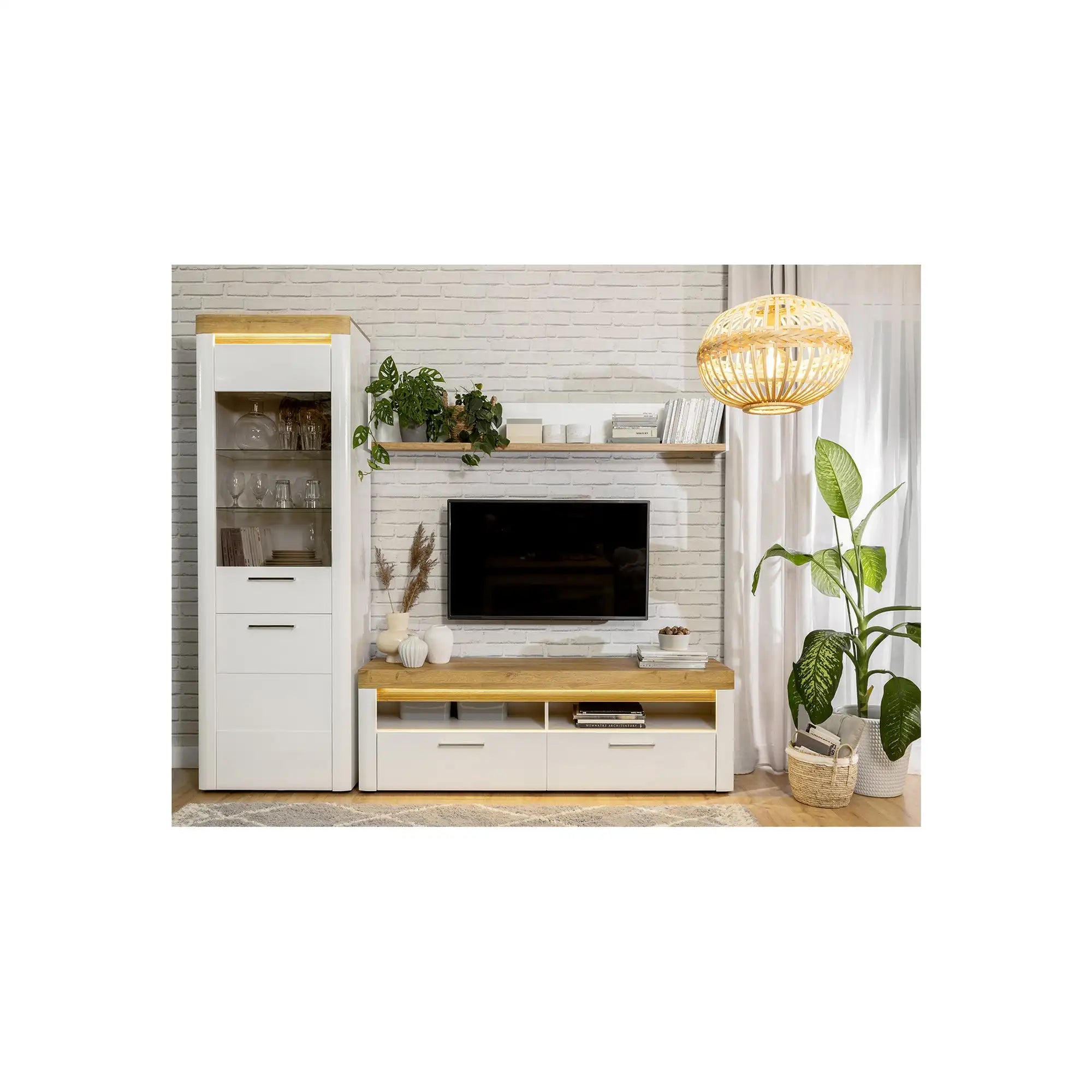 Vitrina HORTON, alb lucios, PAL laminat/sticla, 68x42x205 cm
