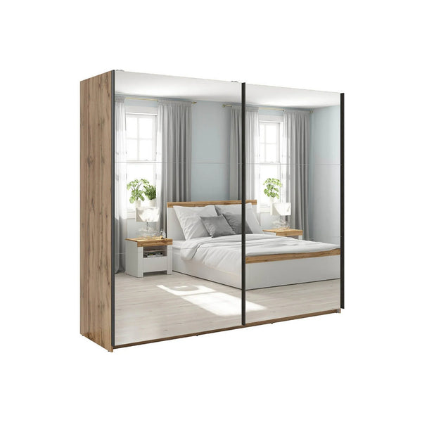 Dressing TETRIX, stejar wotan, PAL, cu 2 usi si oglinzi, 220x60x196 cm
