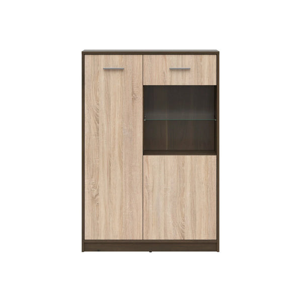 Vitrina NEPO PLUS, stejar, PAL laminat/sticla, 90x34x132 cm