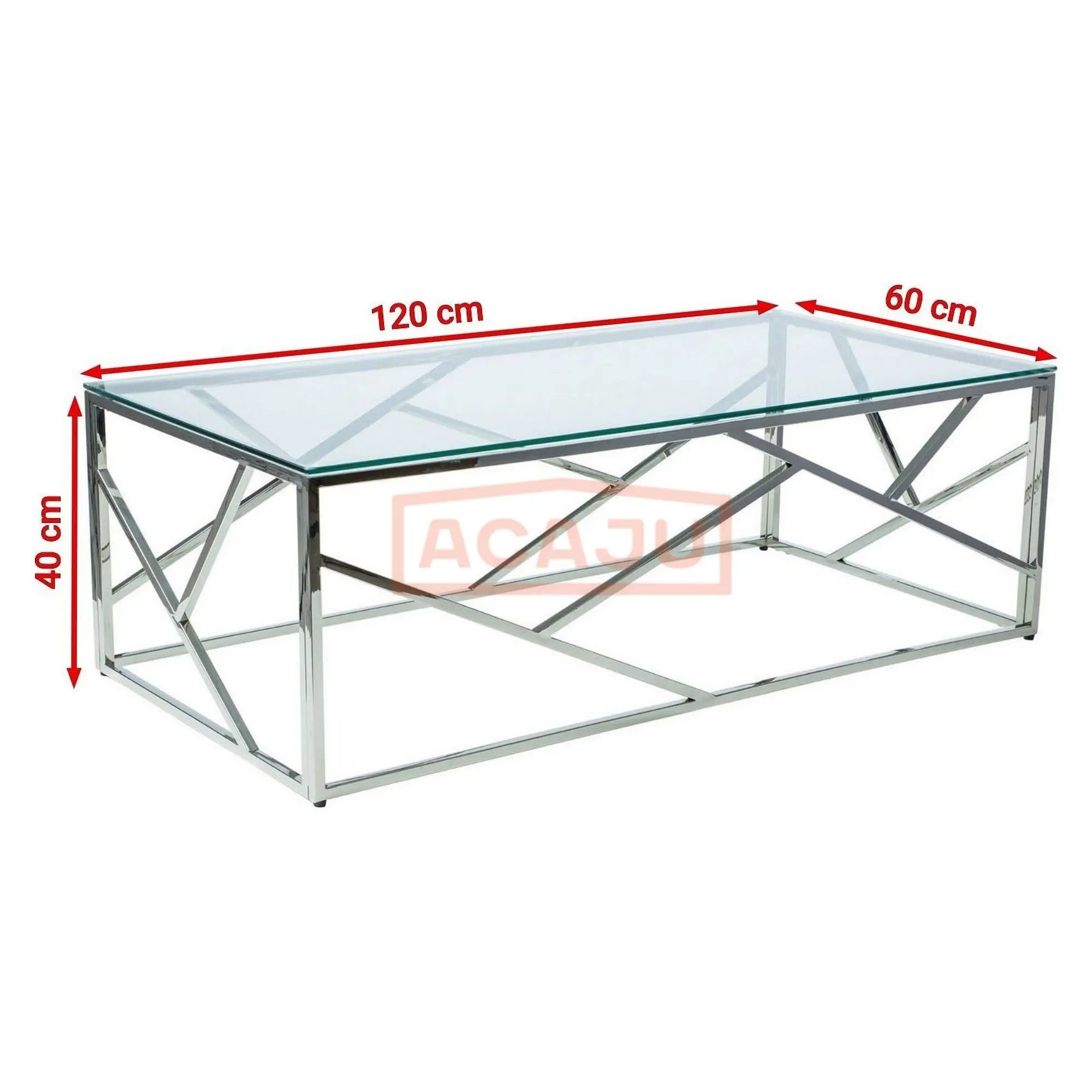 Masuta cafea Escada A, transparent/argintiu, sticla securizata/metal, 120X60X40 cm