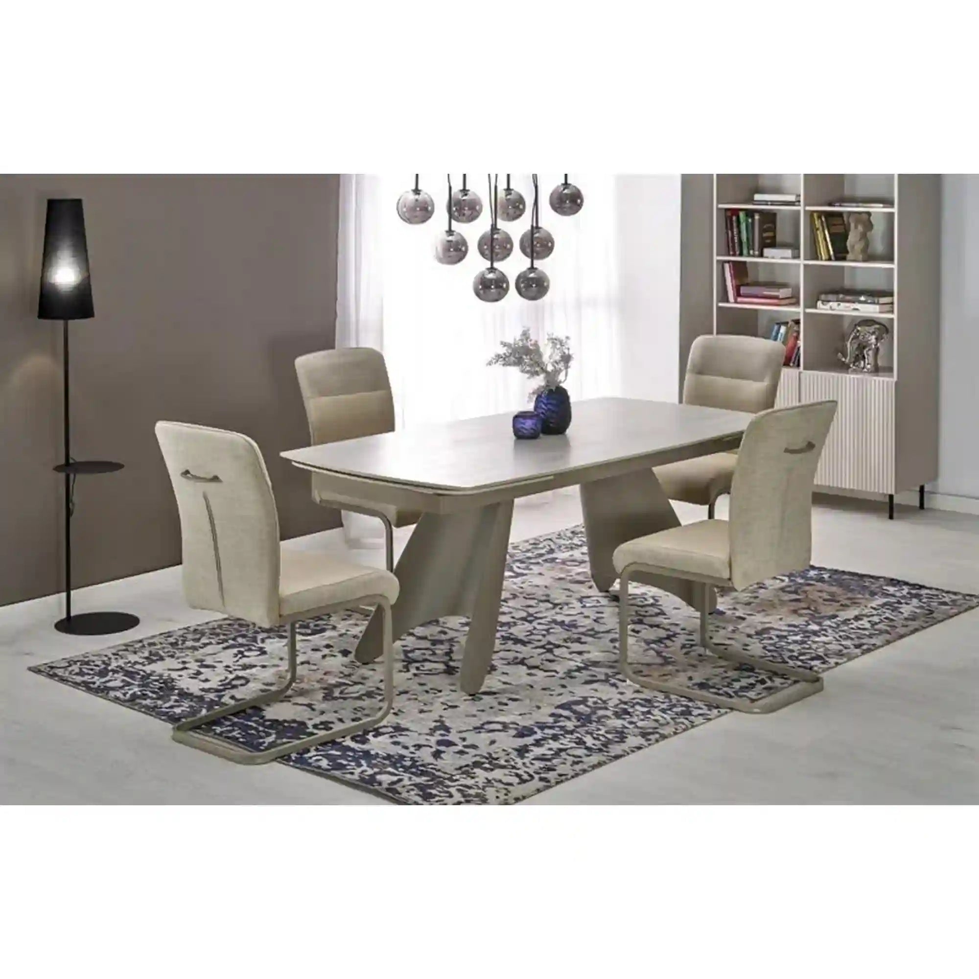 Masa extensibila SALIX, travertin/casmir, piatra sinterizata/otel, 180/260x90x76 cm