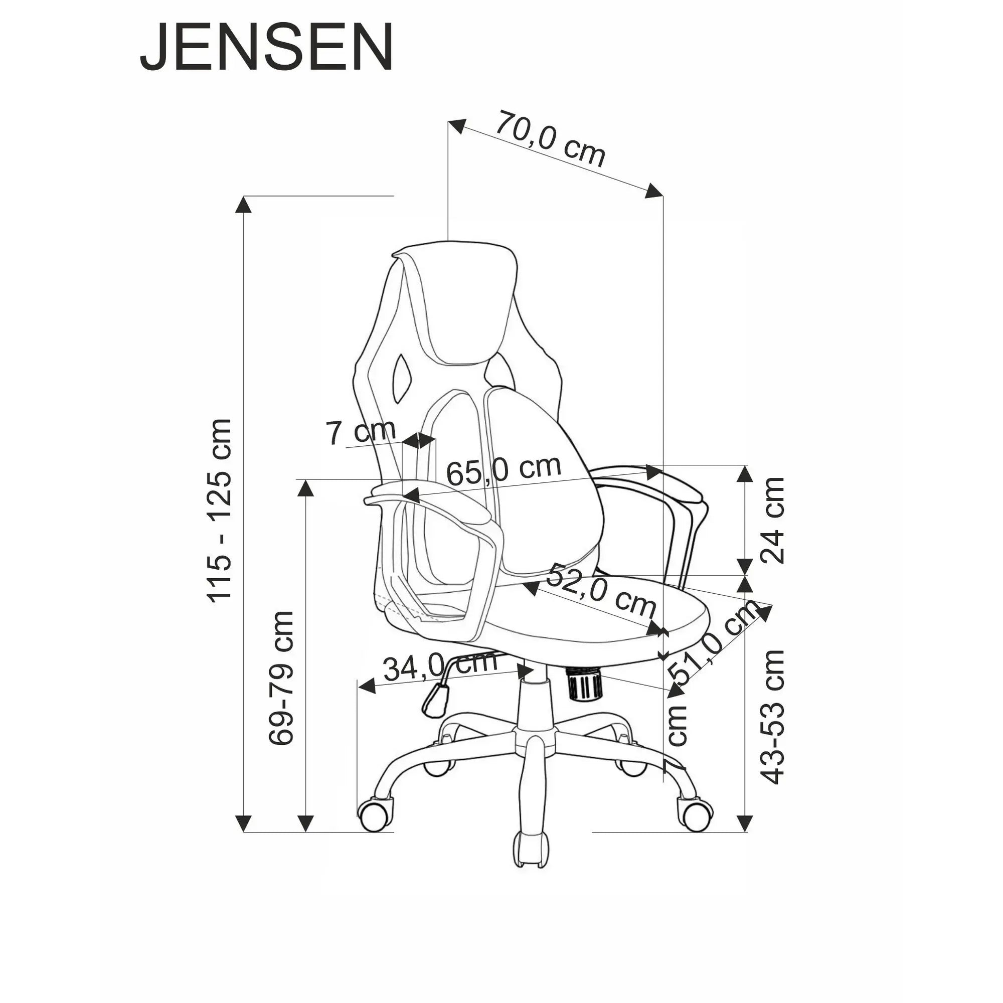 Scaun birou JENSEN, negru/gri, stofa/polipropilena, 65x70x115/125 cm