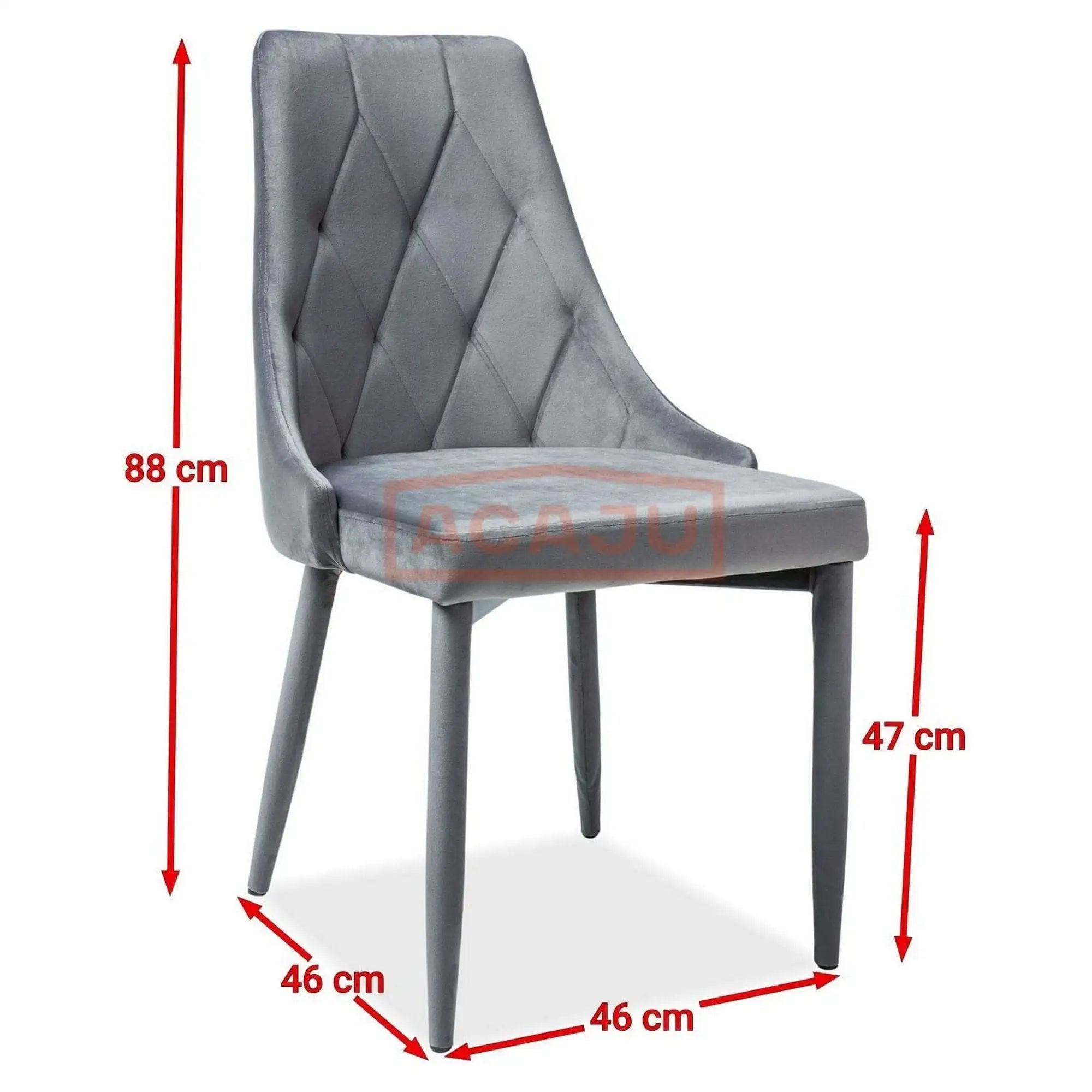 Scaun tapitat TRIX, gri/negru, stofa catifelata/metal, 49x47x89 cm