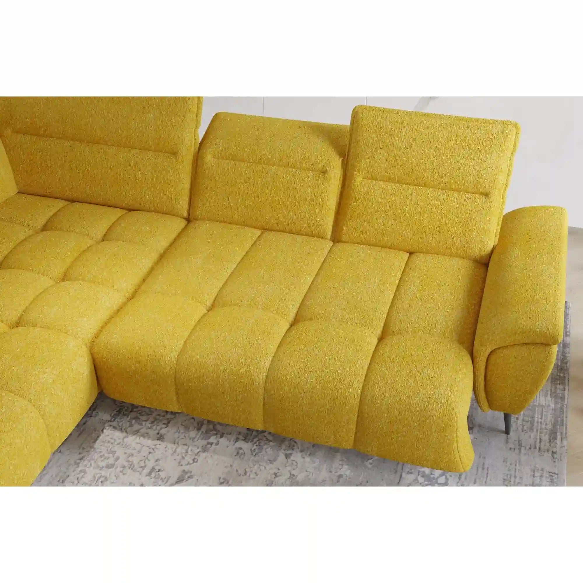 Coltar MONTANA L, sezlong stanga, stofa catifelata verde menta - Salvador 12, Gama Premium, cu reglaj electric si tetiere reglabile, 308x220x97 cm