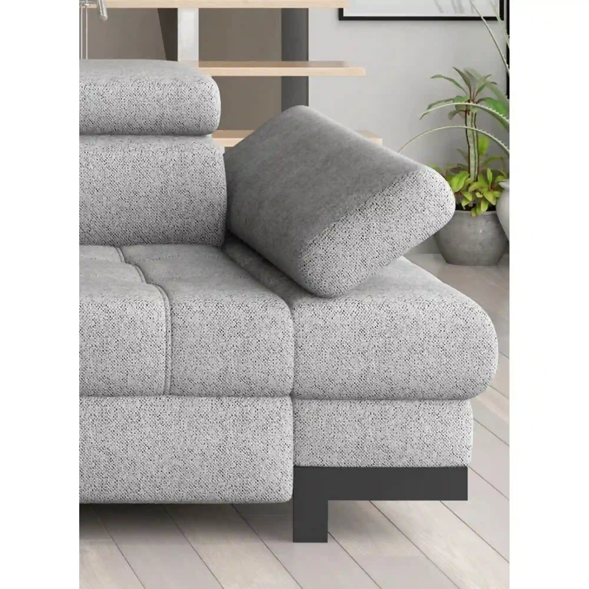 Coltar extensibil SELVA MINI, sezlong stanga, stofa catifelata galben - Terra 48, Gama Premium, cu lada depozitare, 270x173x95 cm