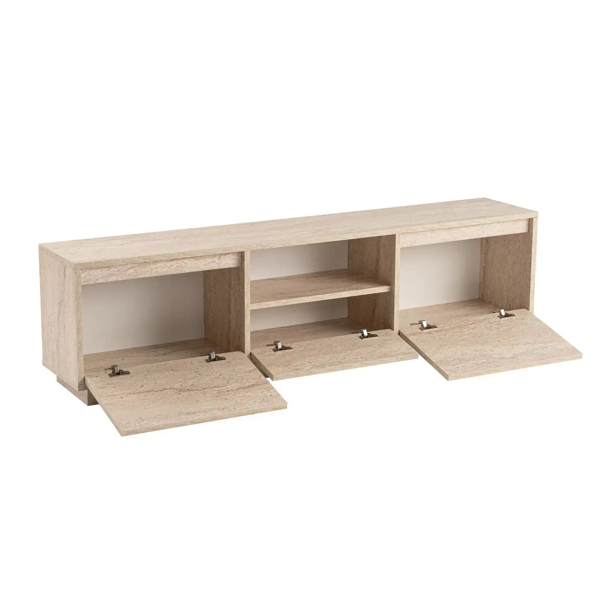 Comoda TV VANGUARD, bej cu efect de piatra travertin, PAL, 160x30x42 cm
