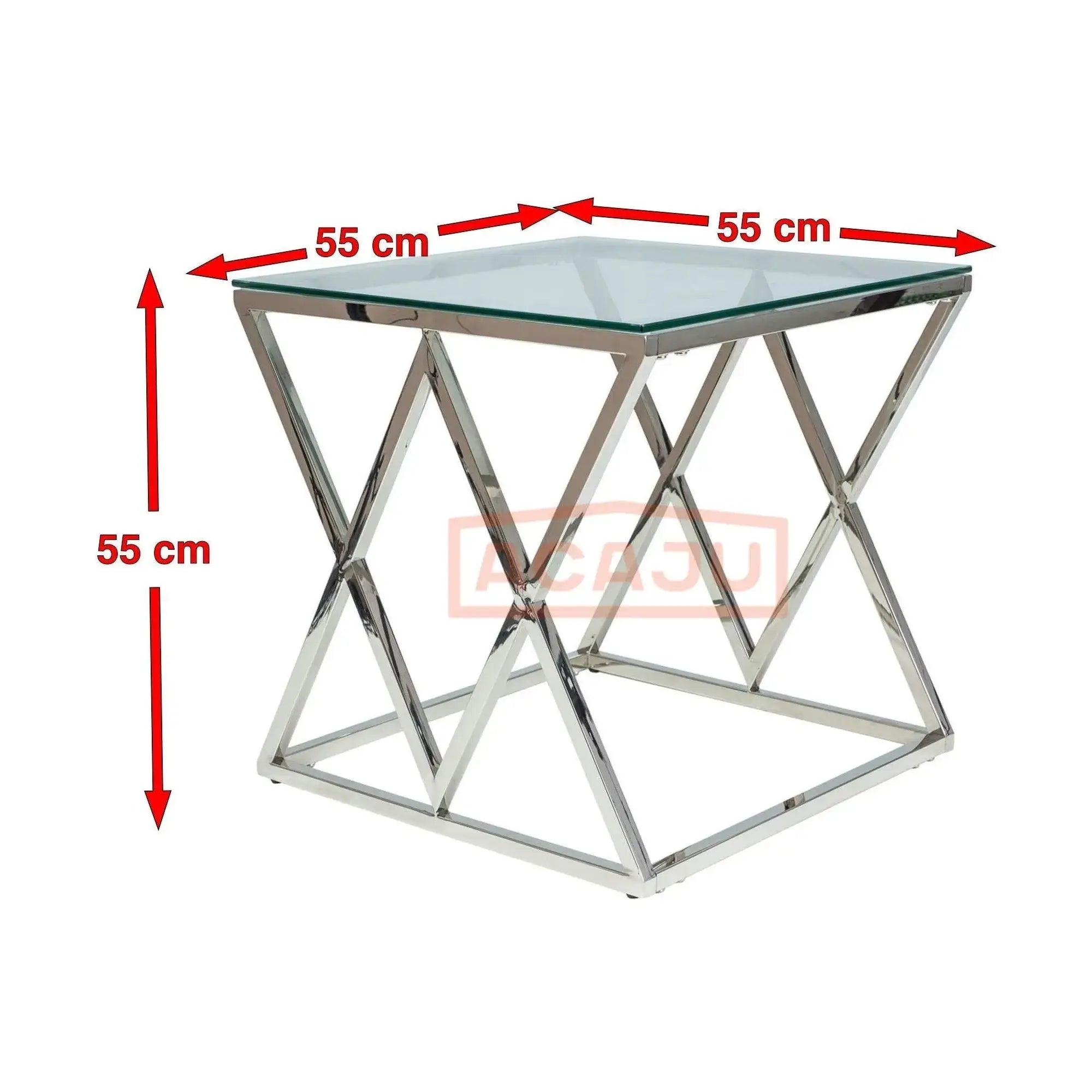 Masa Zegna B, transparent/crom, sticla securizata/metal, 55X55X55 cm