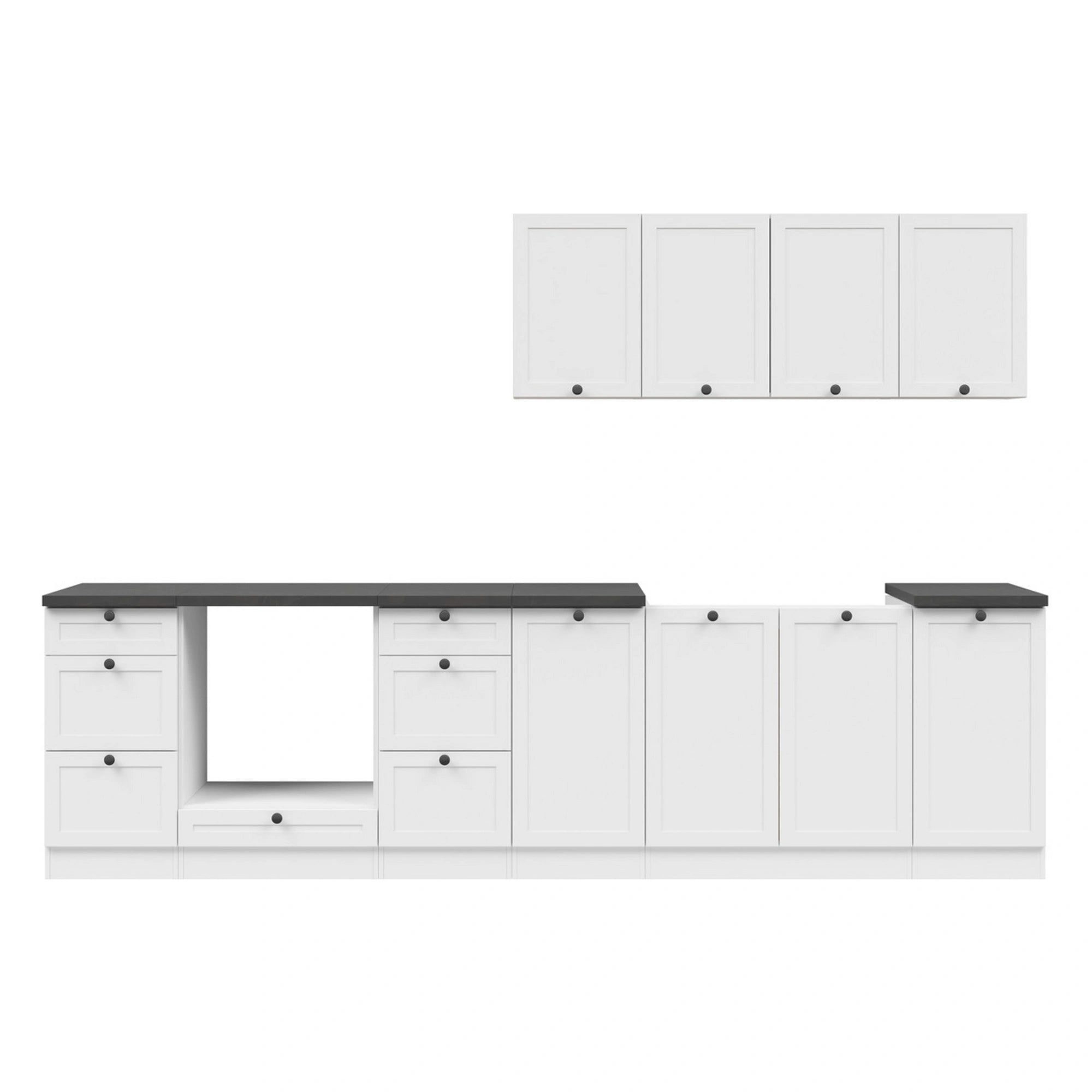 Set bucatarie JUNONA LINE, alb, PAL, 300 cm, cu blat negru