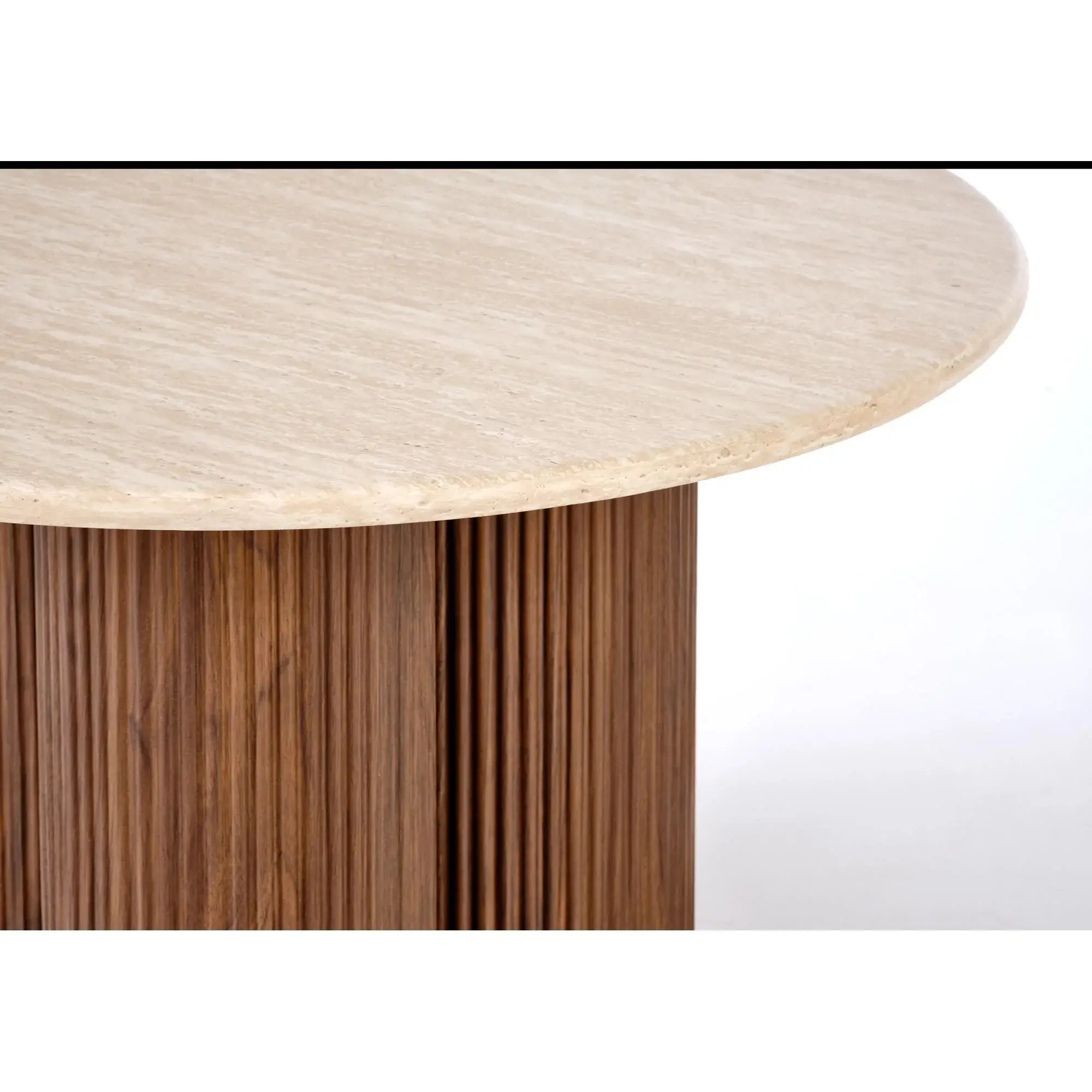 Masuta DOROTEA, piatra travertin/nuc, 80x46 cm