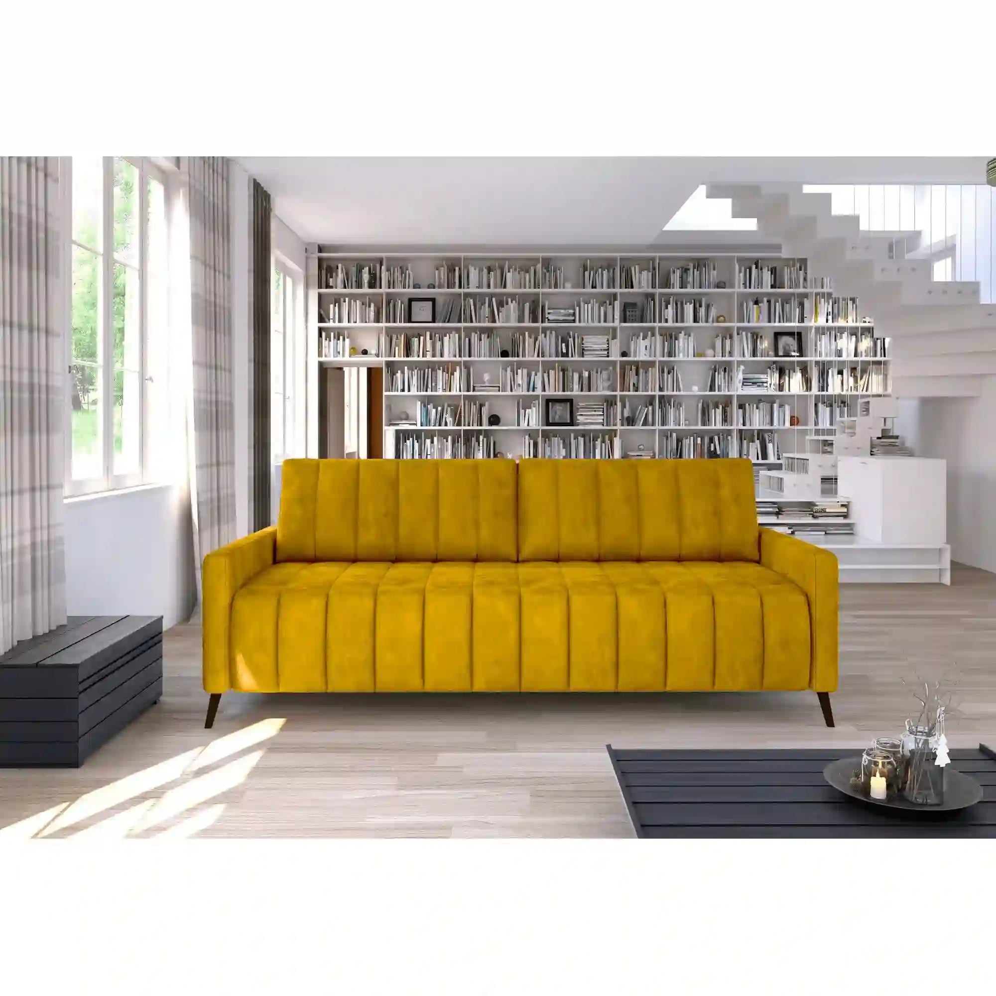 Canapea extensibila MOLLY, stofa catifelata rosu - Riviera 61, Gama Premium, cu lada depozitare, 226x101x91 cm