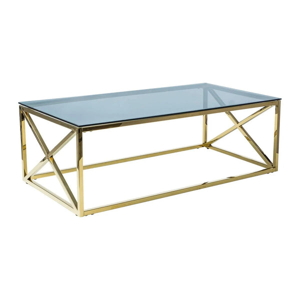Masuta cafea Elise A, transparent/auriu, sticla temperata/metal, 120X60X40 cm