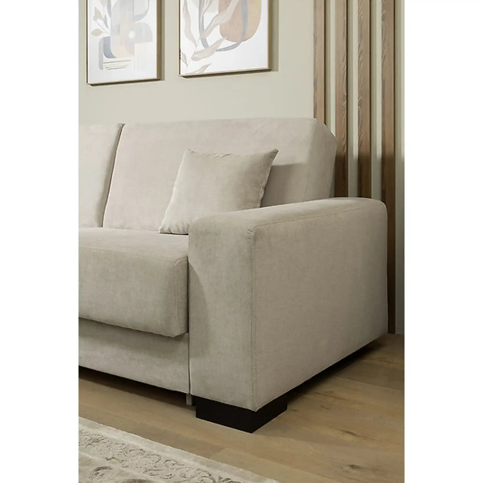 Canapea extensibila RUBIO, stofa catifelata bej - Matrix 2, cu lada depozitare, 232x95x81 cm