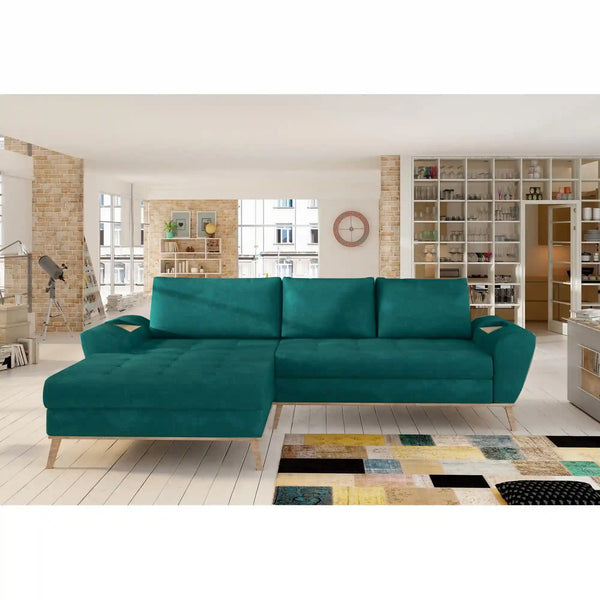 Coltar extensibil NUBO, personalizabil materiale gama Oferta Avantaj, cu lada depozitare, 282x175x86 cm