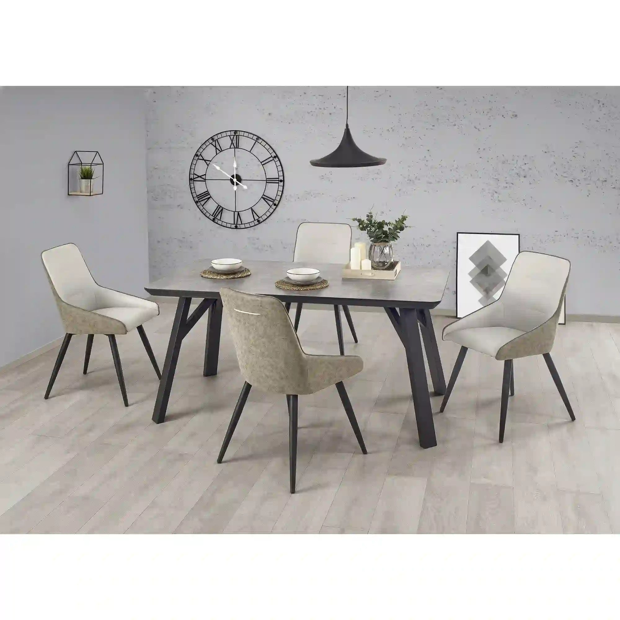 Masa HALIFAX, gri beton/negru, 160x90x76 cm
