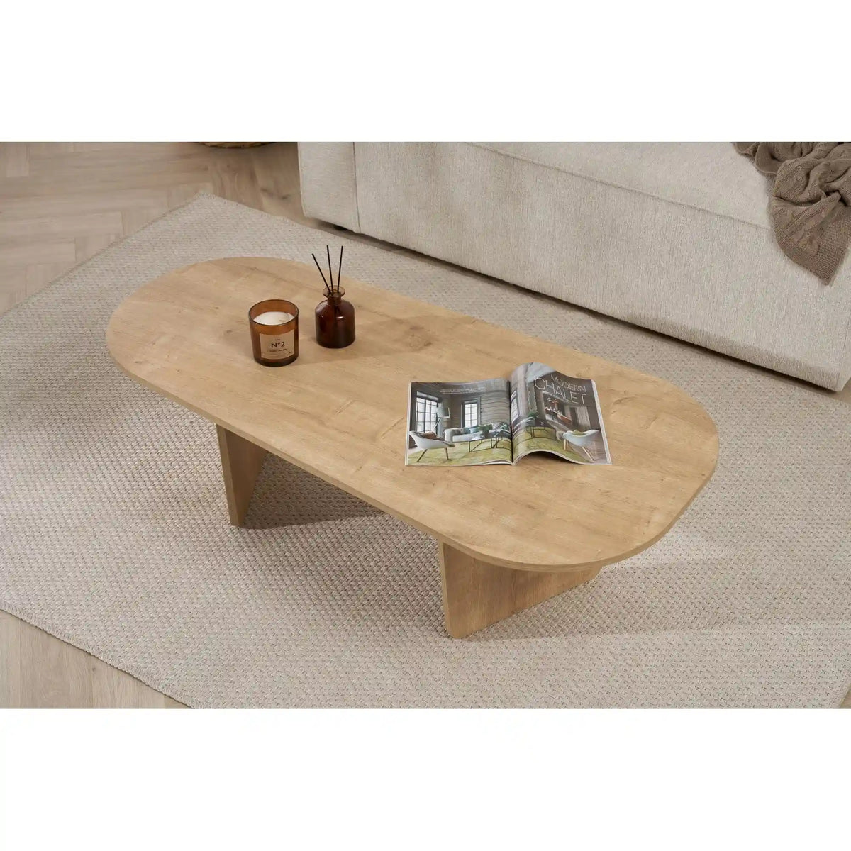 Masuta cafea OVALIS, stejar, PAL, 130x65x40 cm