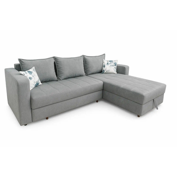 Coltar extensibil ROYAL MATLASAT, sezlong dreapta, stofa clasica gri deschis - Soro 90, cu lada depozitare, 300x150x85 cm
