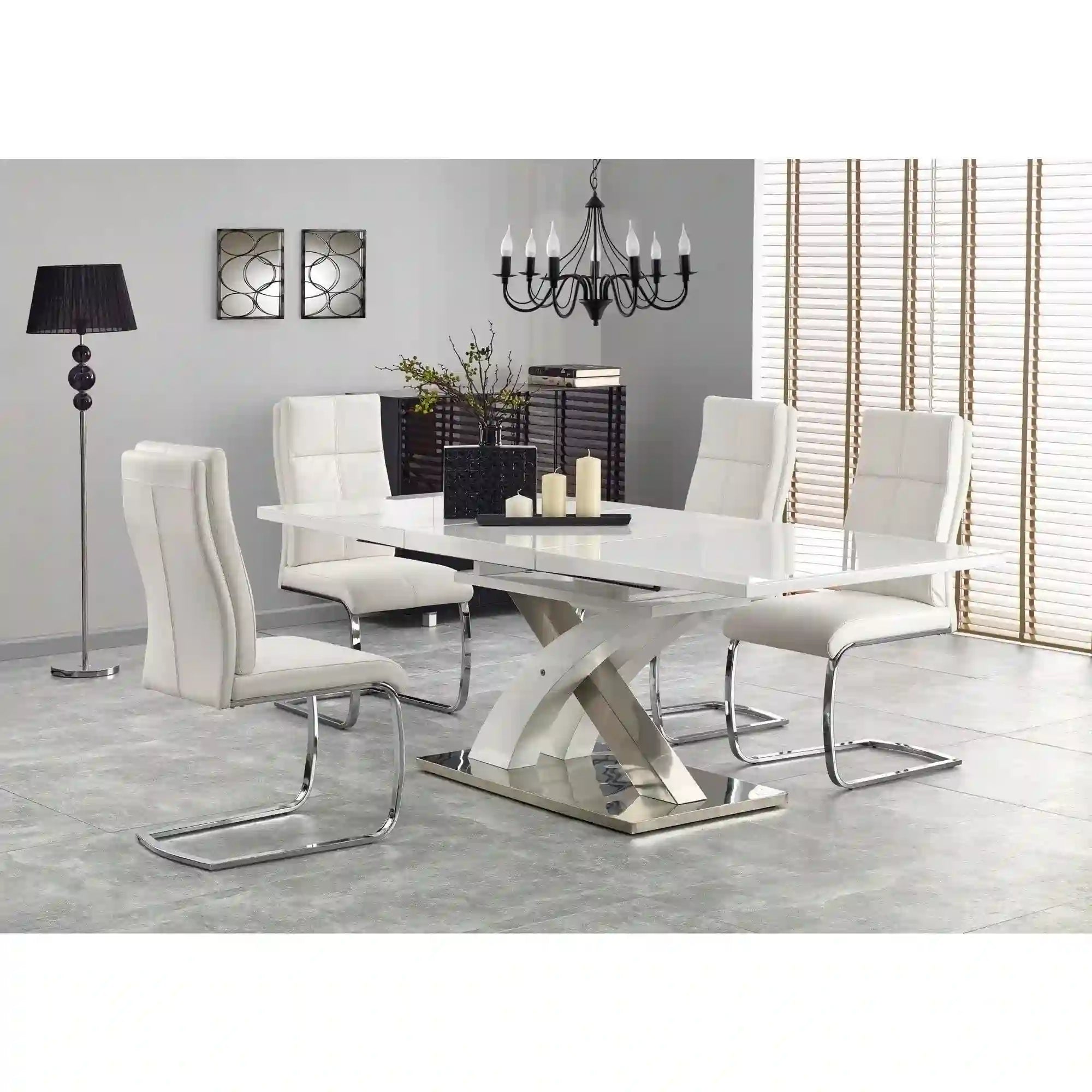 Masa extensibila SANDOR 2, alb/crom, sticla securizata/otel, 160/220x90x78 cm