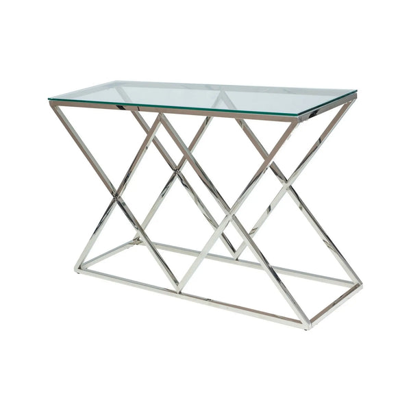 Consola ZEGNA C, crom, sticla securizata/metal, 120x40x78 cm