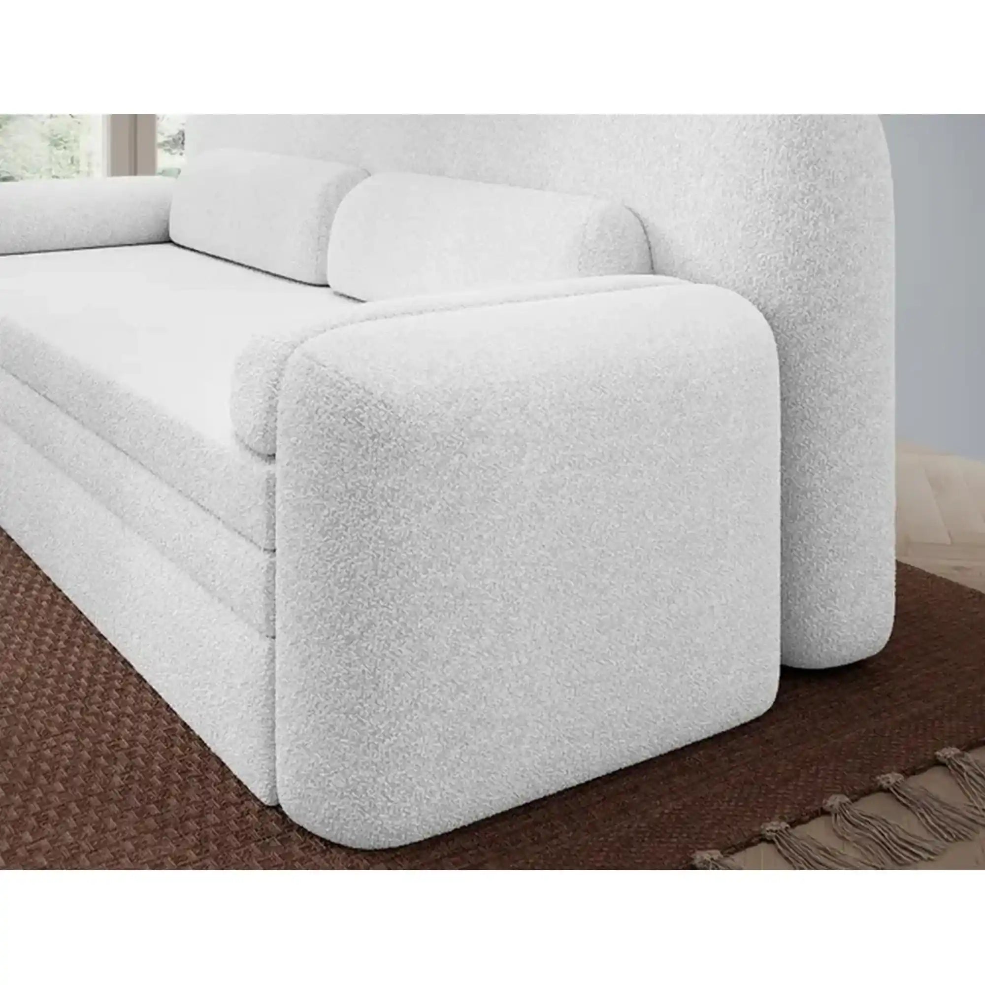 Canapea extensibila ELIOSS, stofa clasica alb - Royal 01, cu spatiu depozitare, 236x89x87 cm
